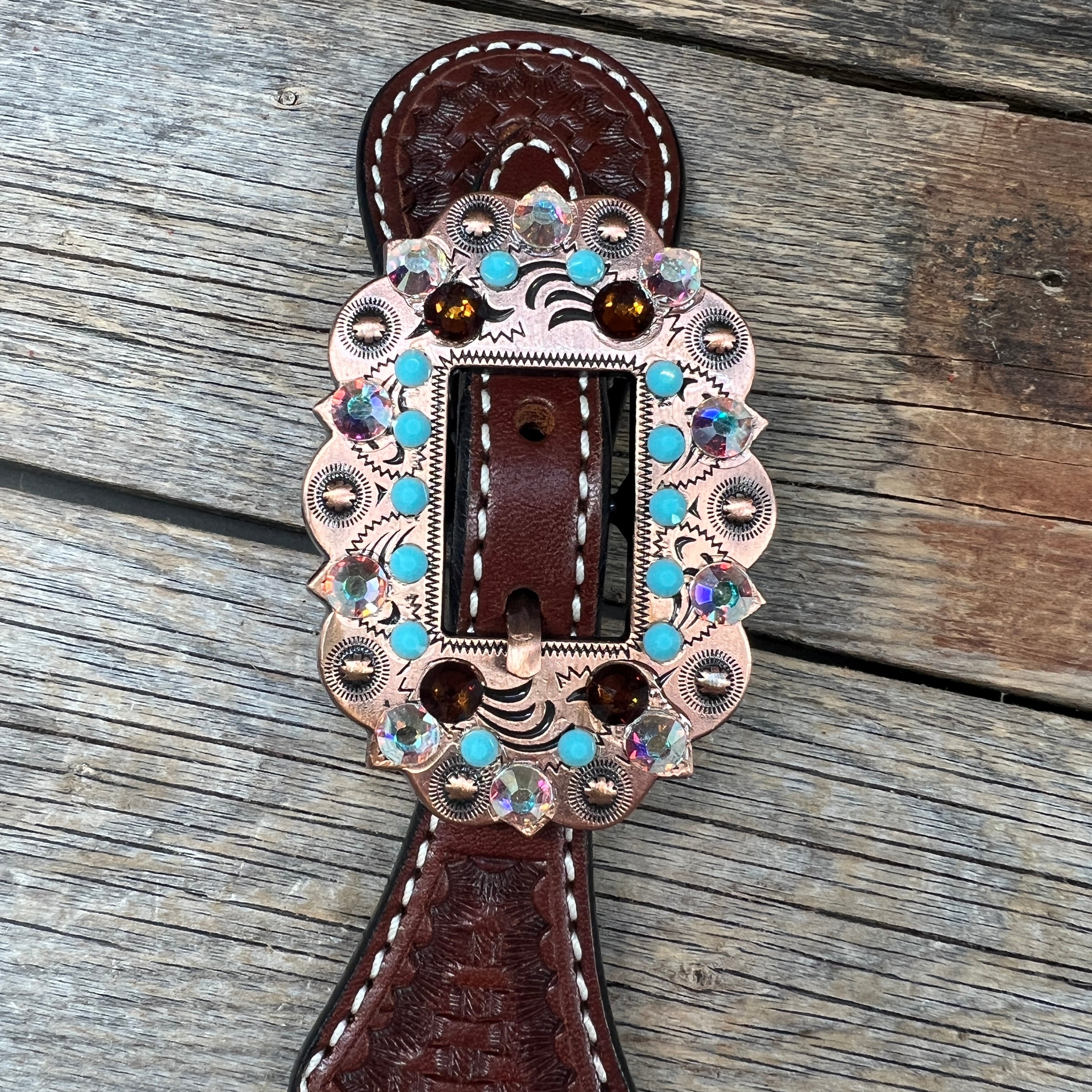 Basketweave Spur Straps - Copper Conchos #SS104