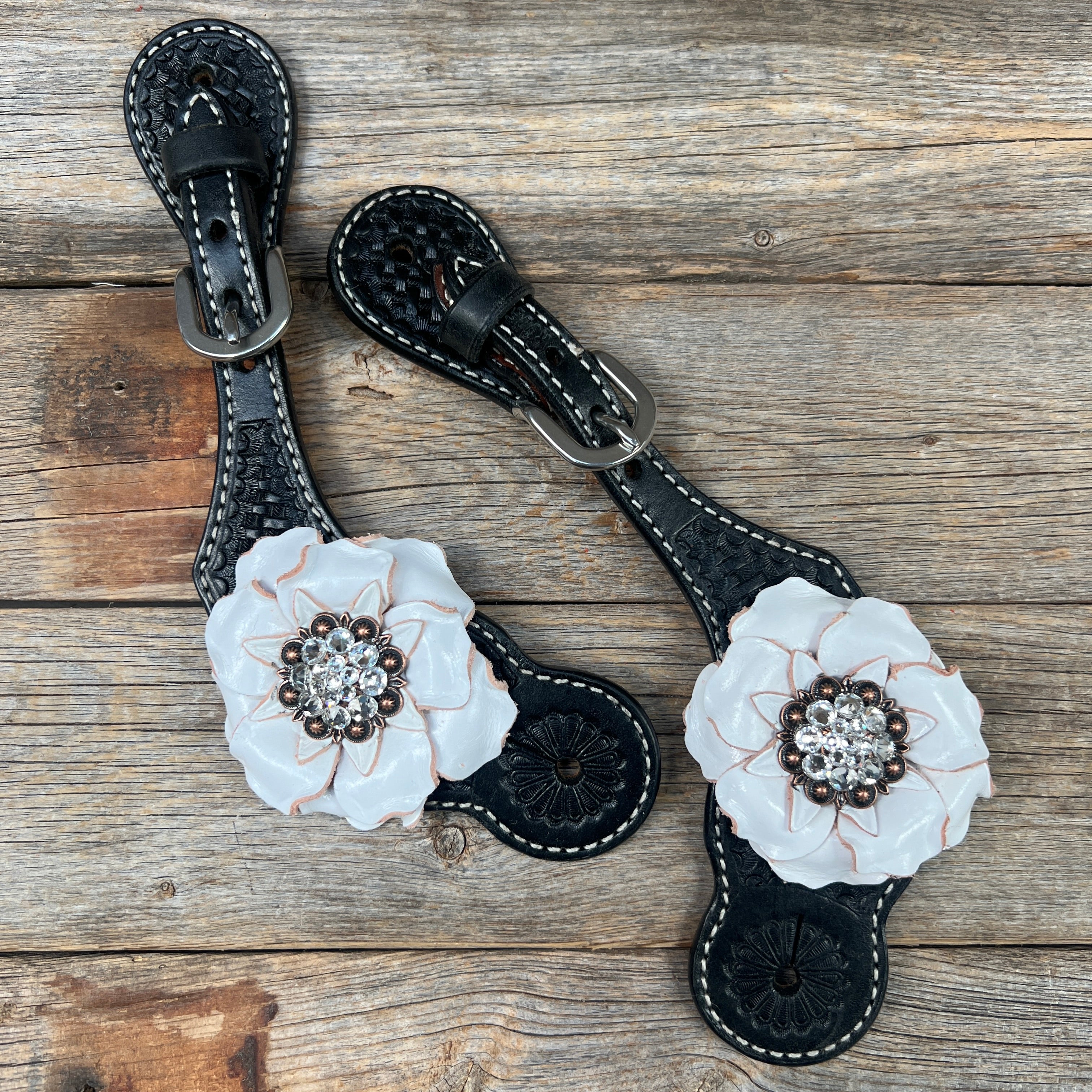 Black Basketweave Spur Straps #SS100