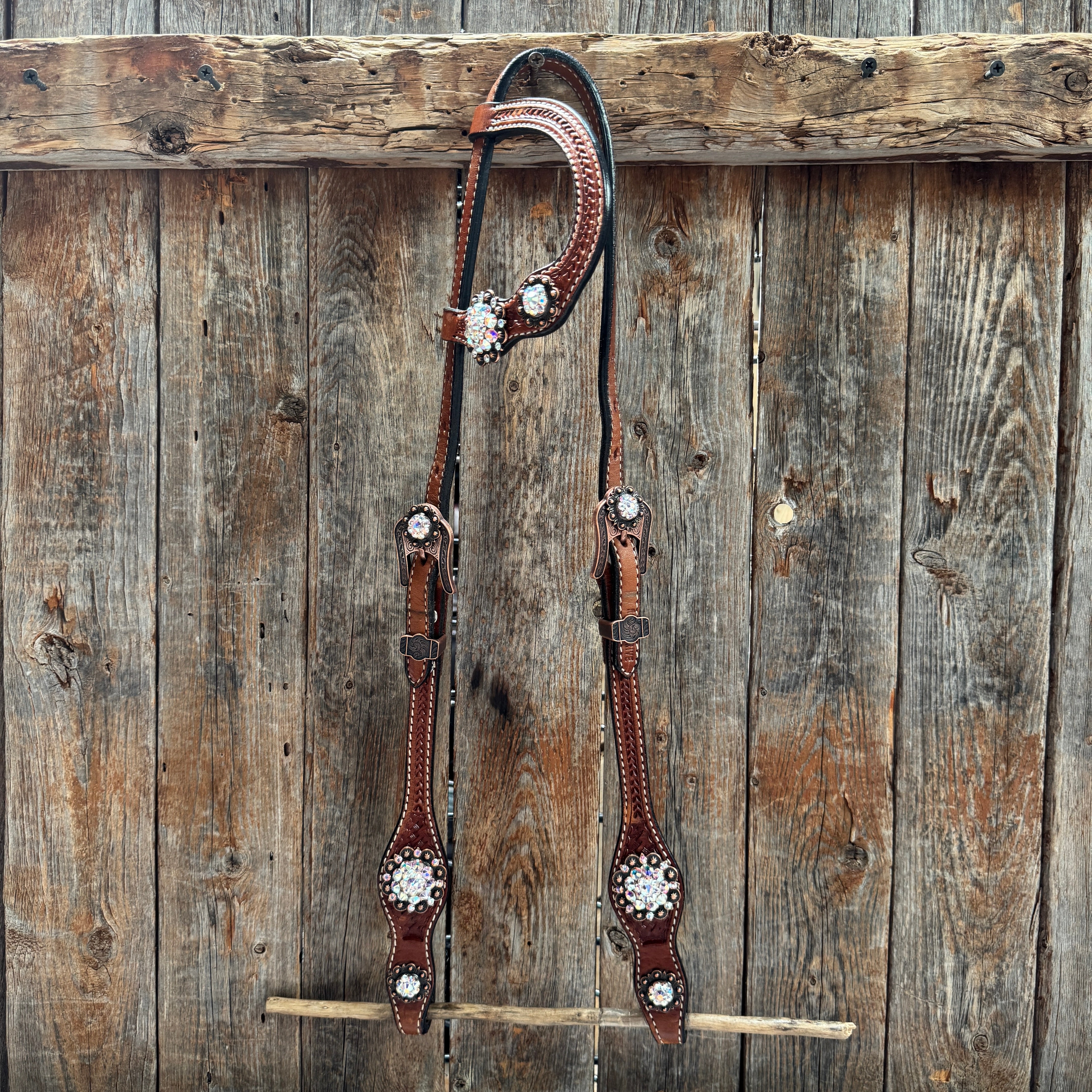 Medium Oil Basketweave AB Browband/One Ear Tack Set  #BBBC672