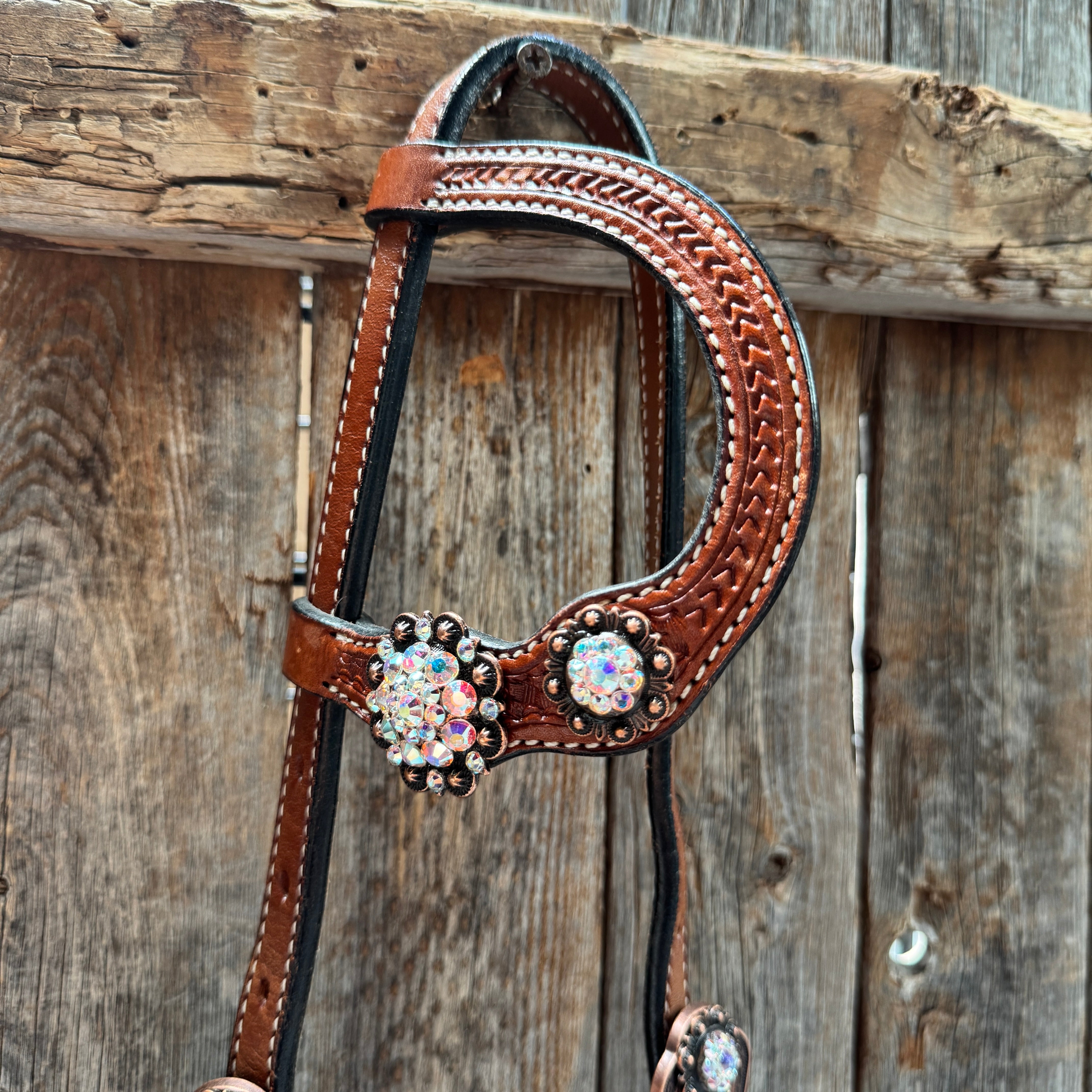 Medium Oil Basketweave AB Browband/One Ear Tack Set  #BBBC672