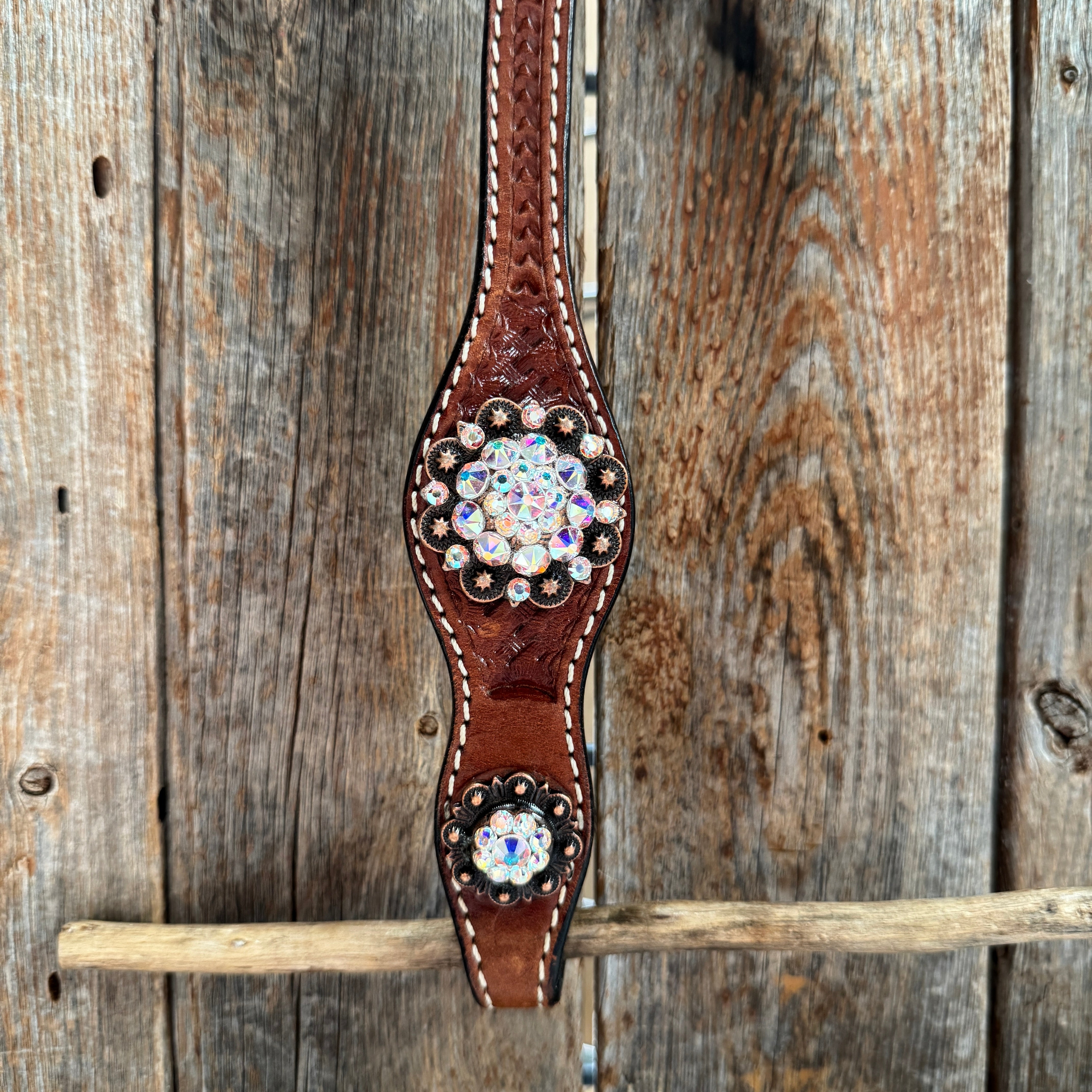 Medium Oil Basketweave AB Browband/One Ear Tack Set  #BBBC672