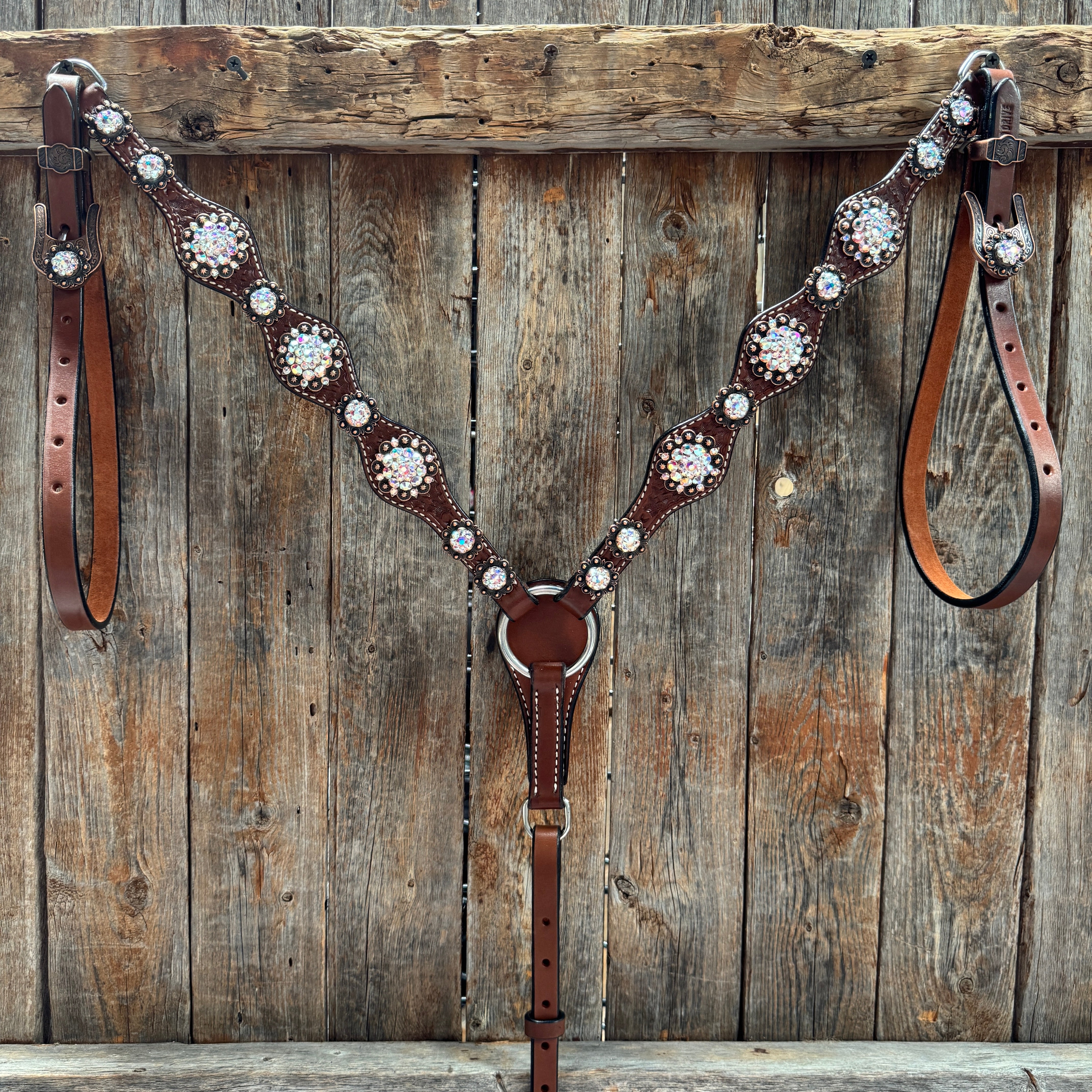Medium Oil Basketweave AB Browband/One Ear Tack Set  #BBBC672