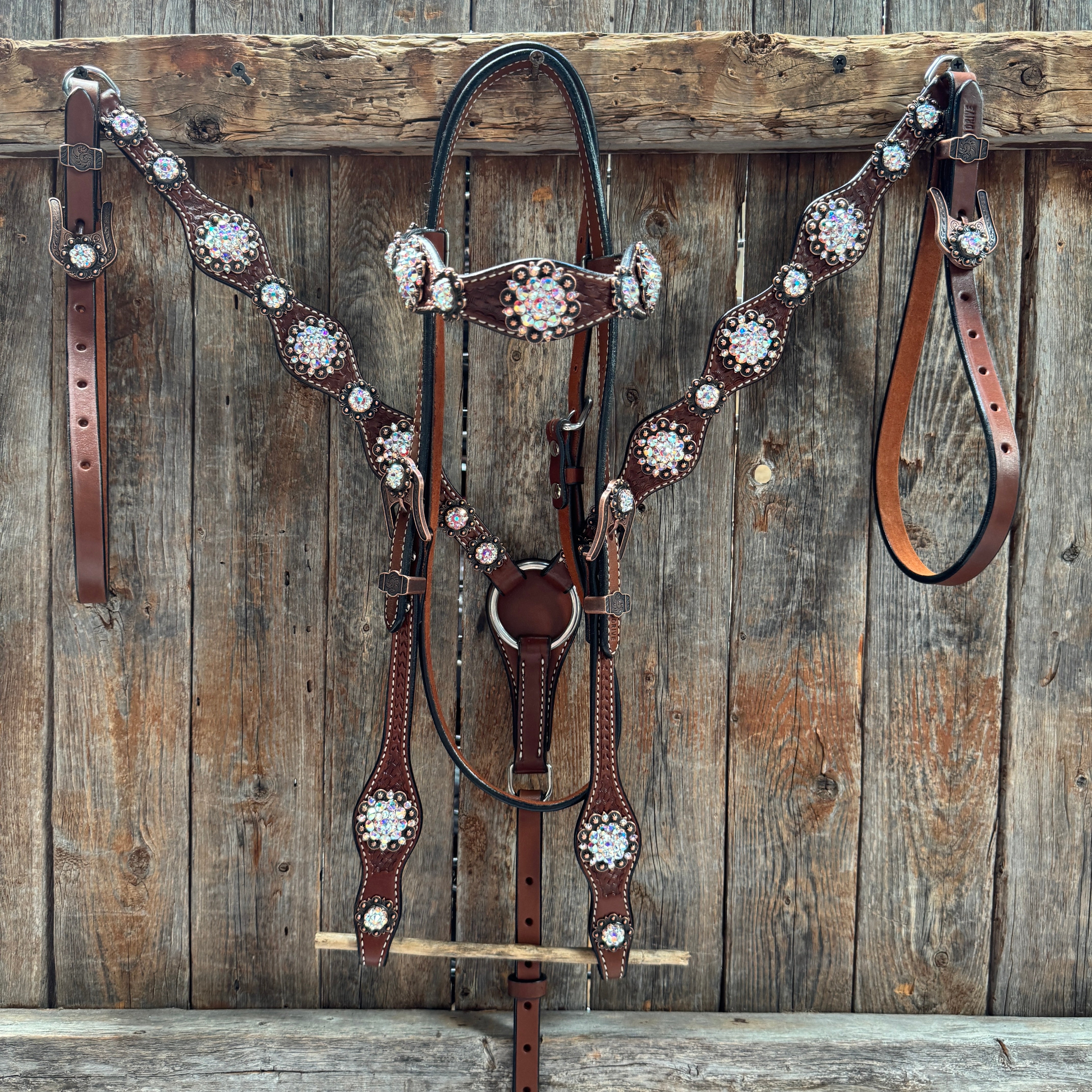 Medium Oil Basketweave AB Browband/One Ear Tack Set  #BBBC672