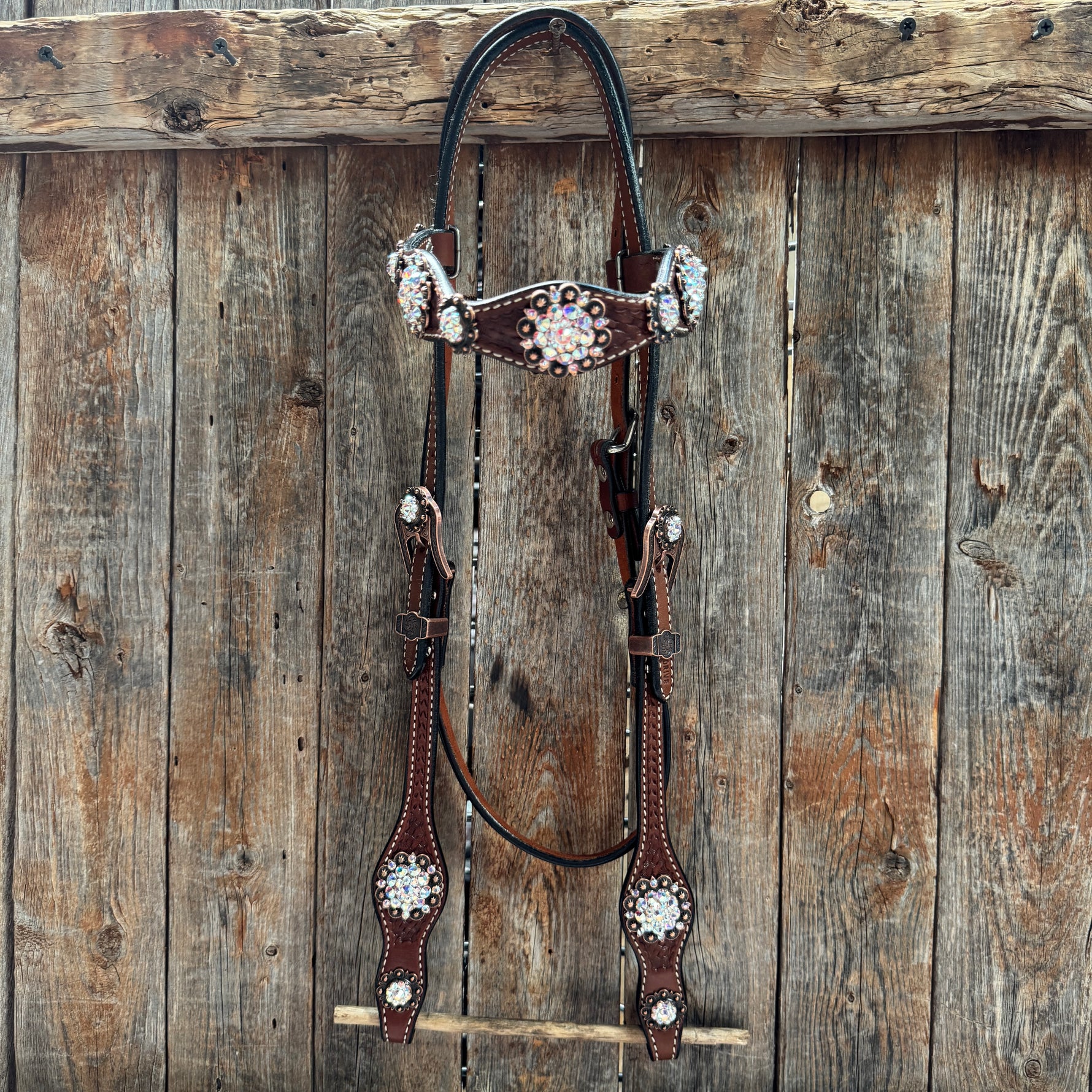 Medium Oil Basketweave AB Browband/One Ear Tack Set  #BBBC672