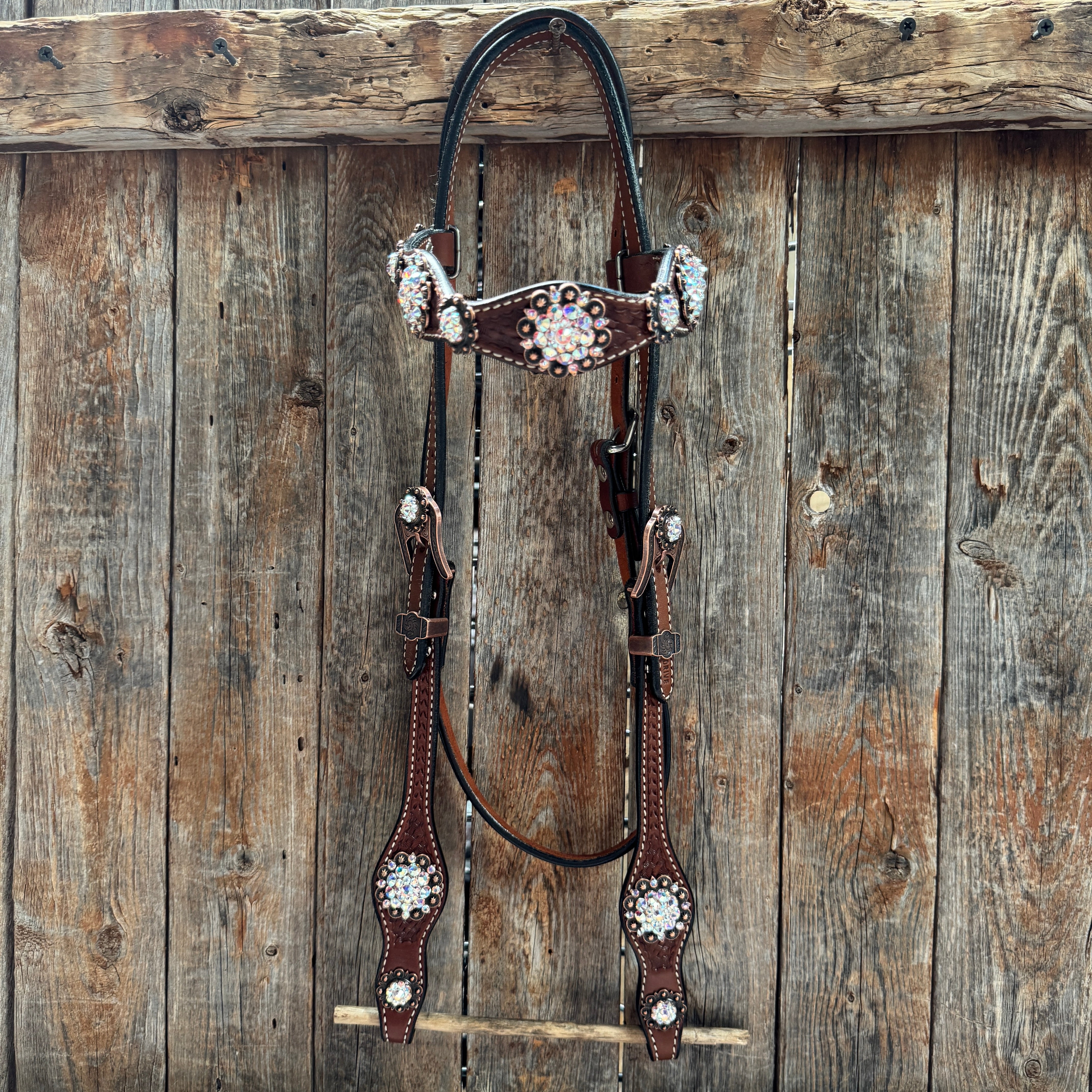 Medium Oil Basketweave AB Browband/One Ear Tack Set  #BBBC672