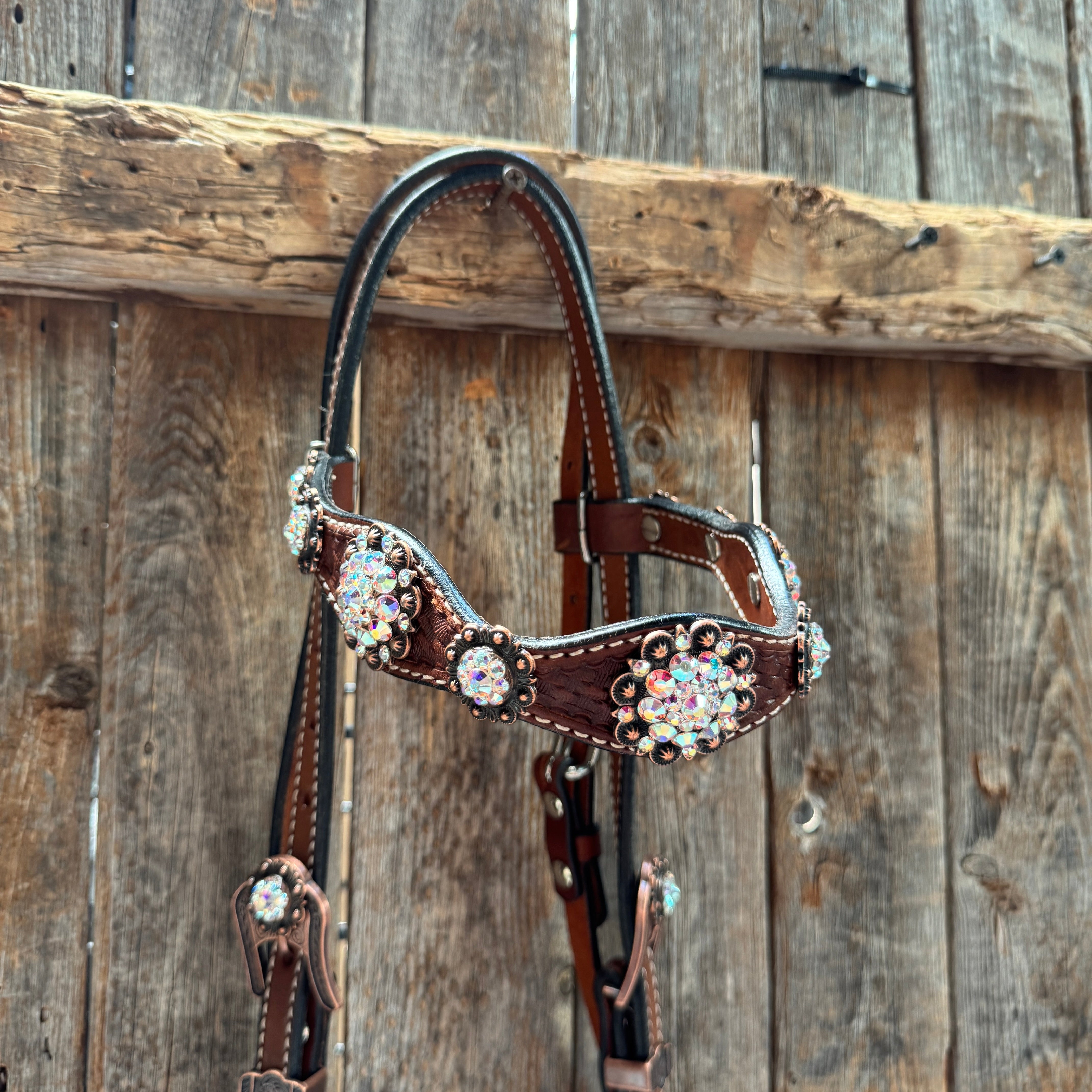 Medium Oil Basketweave AB Browband/One Ear Tack Set  #BBBC672