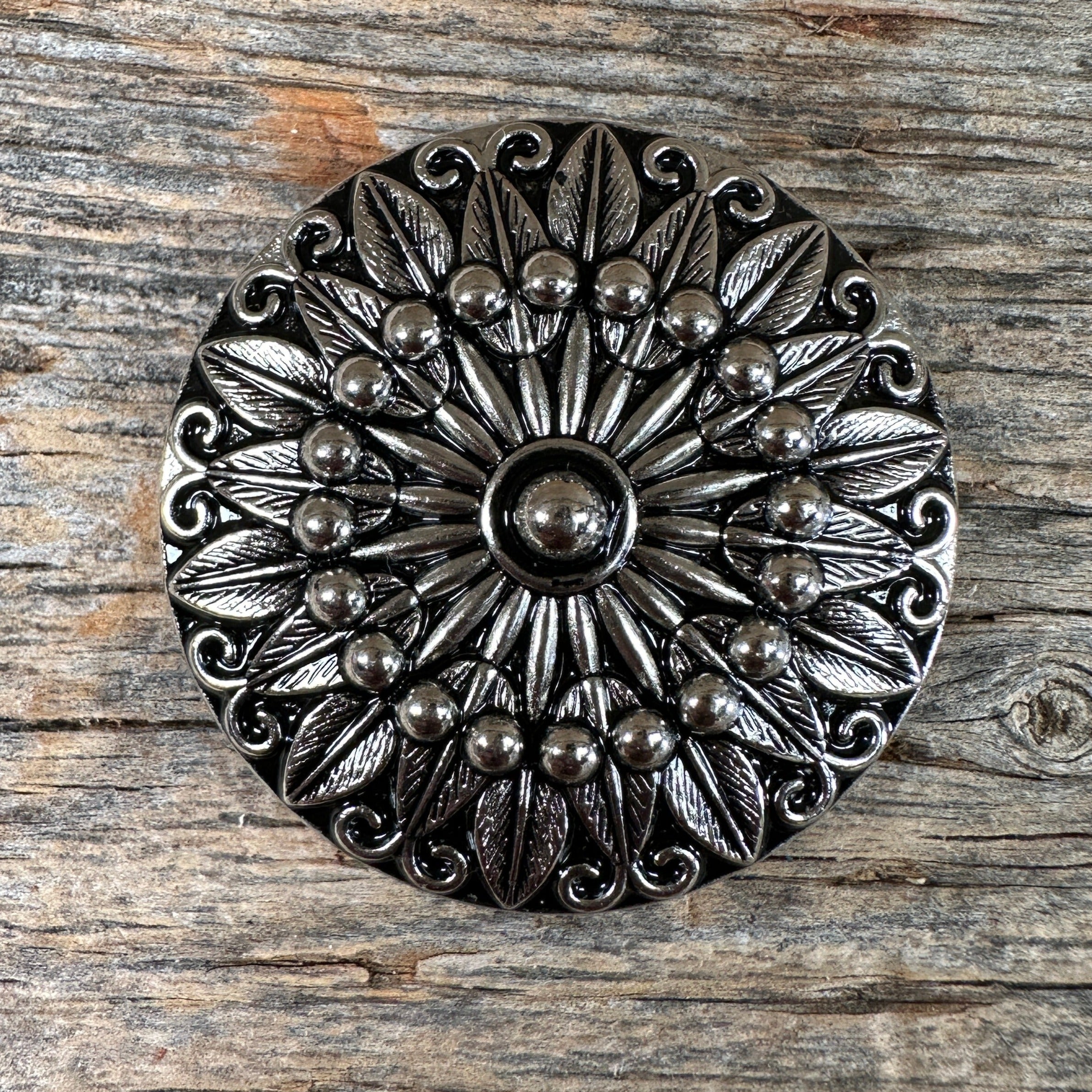 Antique Silver Floral Pinwheel Concho 1.5"  W227L