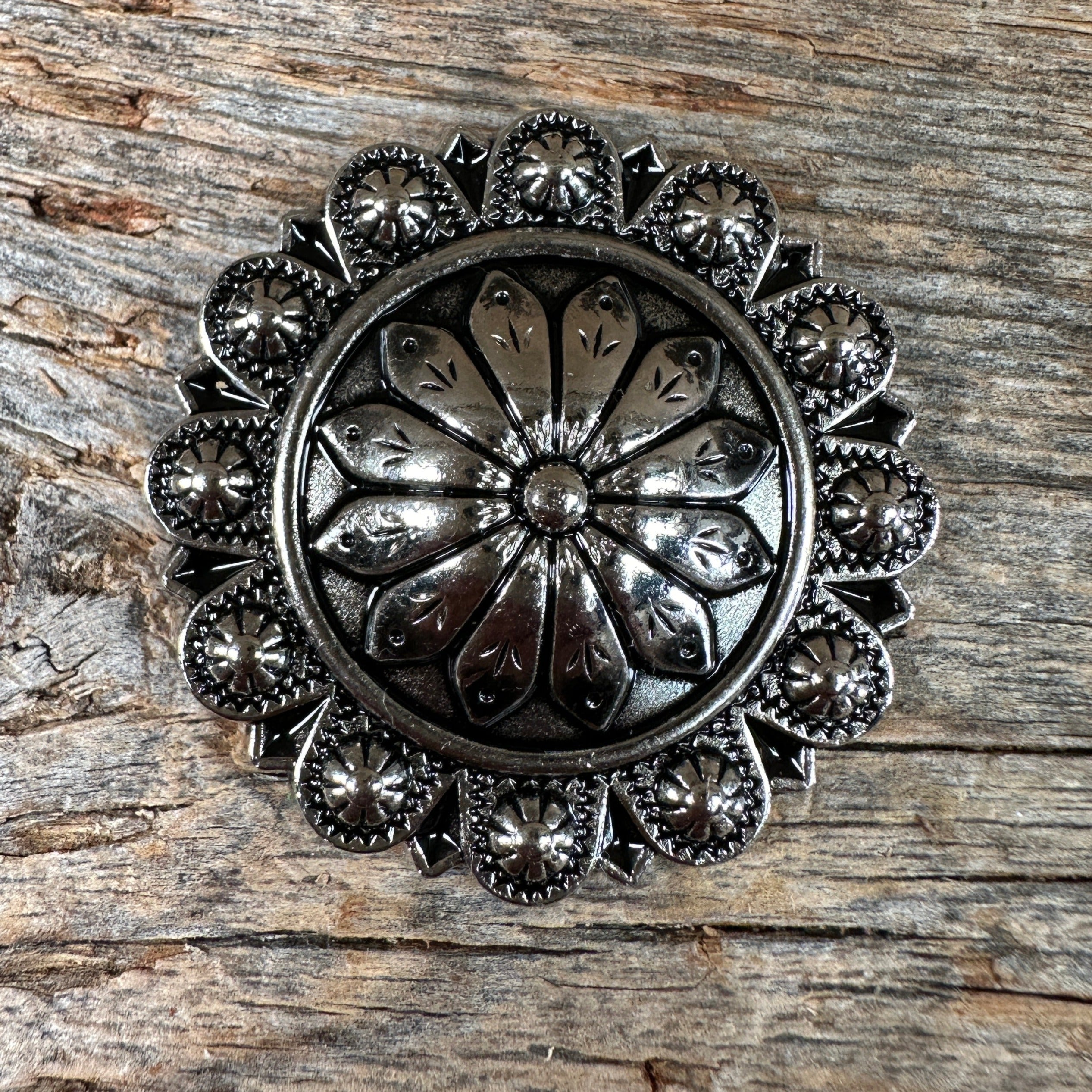 Antique Silver Flower and Berry Concho 1.5