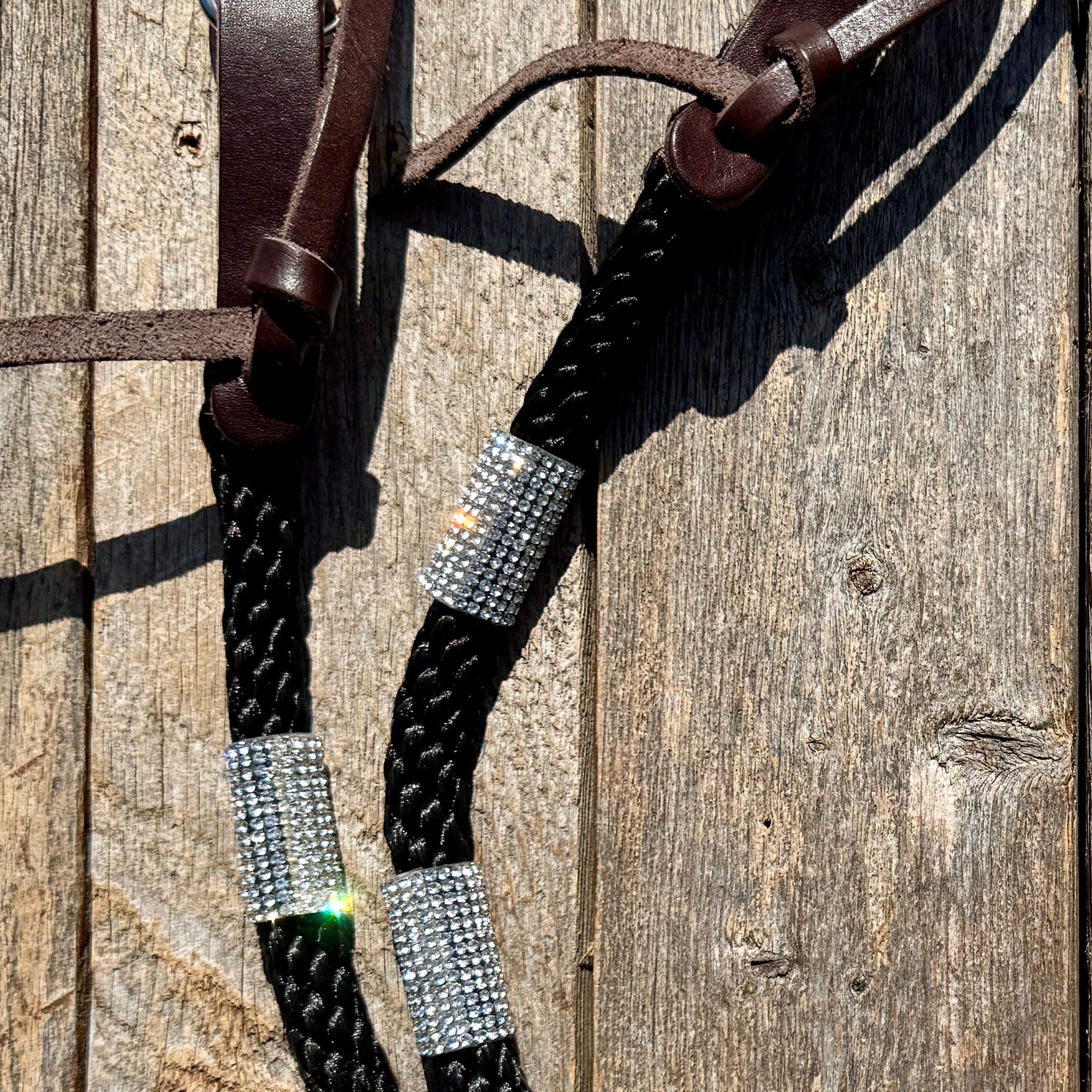 Thin Black Nylon Barrel Racing Reins with Rhinestones #BNR100