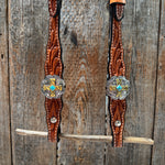 Light Oil Floral Gold Cross, Turquoise Browband/One Ear Breastcollar Tack Set #BBBC676