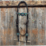 Dark Oil Floral Capri, Fire Opal, Teal Browband/One Ear Breastcollar Tack Set #BBBC678