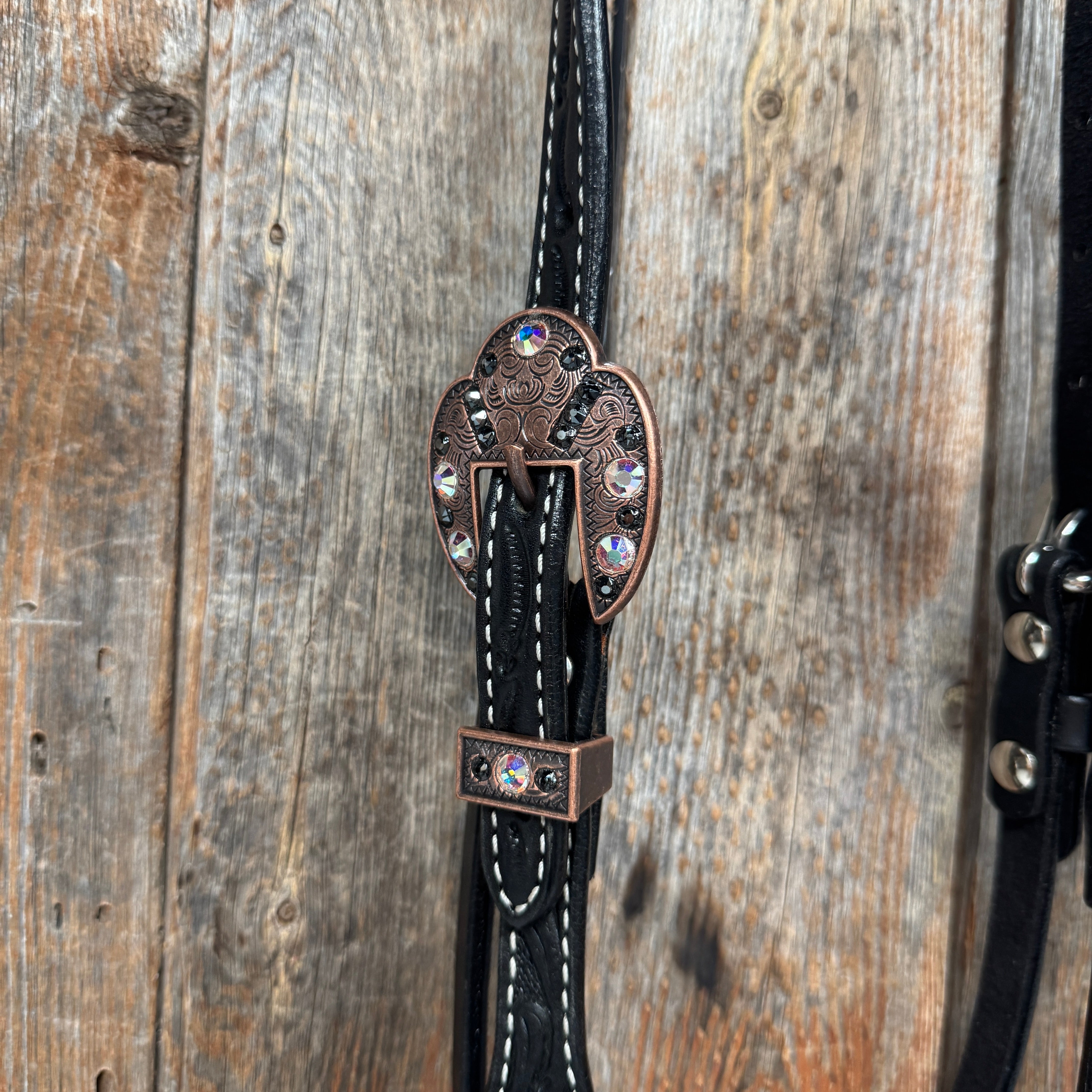 Black Oil Floral Jet and Stars Browband/One Ear Breastcollar Tack Set #BBBC679