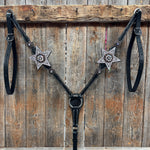 Black Oil Floral Jet and Stars Browband/One Ear Breastcollar Tack Set #BBBC679