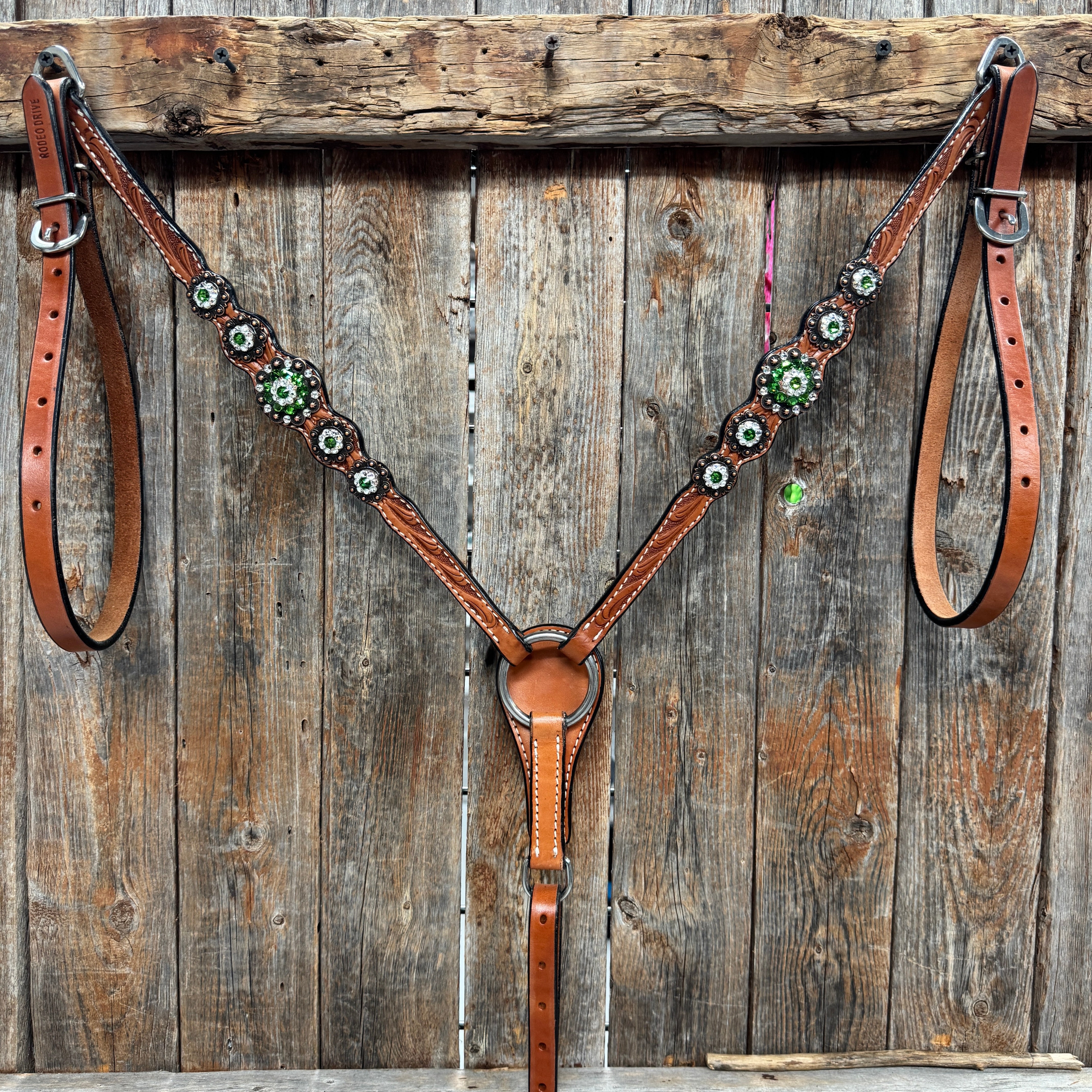 Light Oil Floral Fern, Clear Browband/One Ear Breastcollar Tack Set #BBBC677