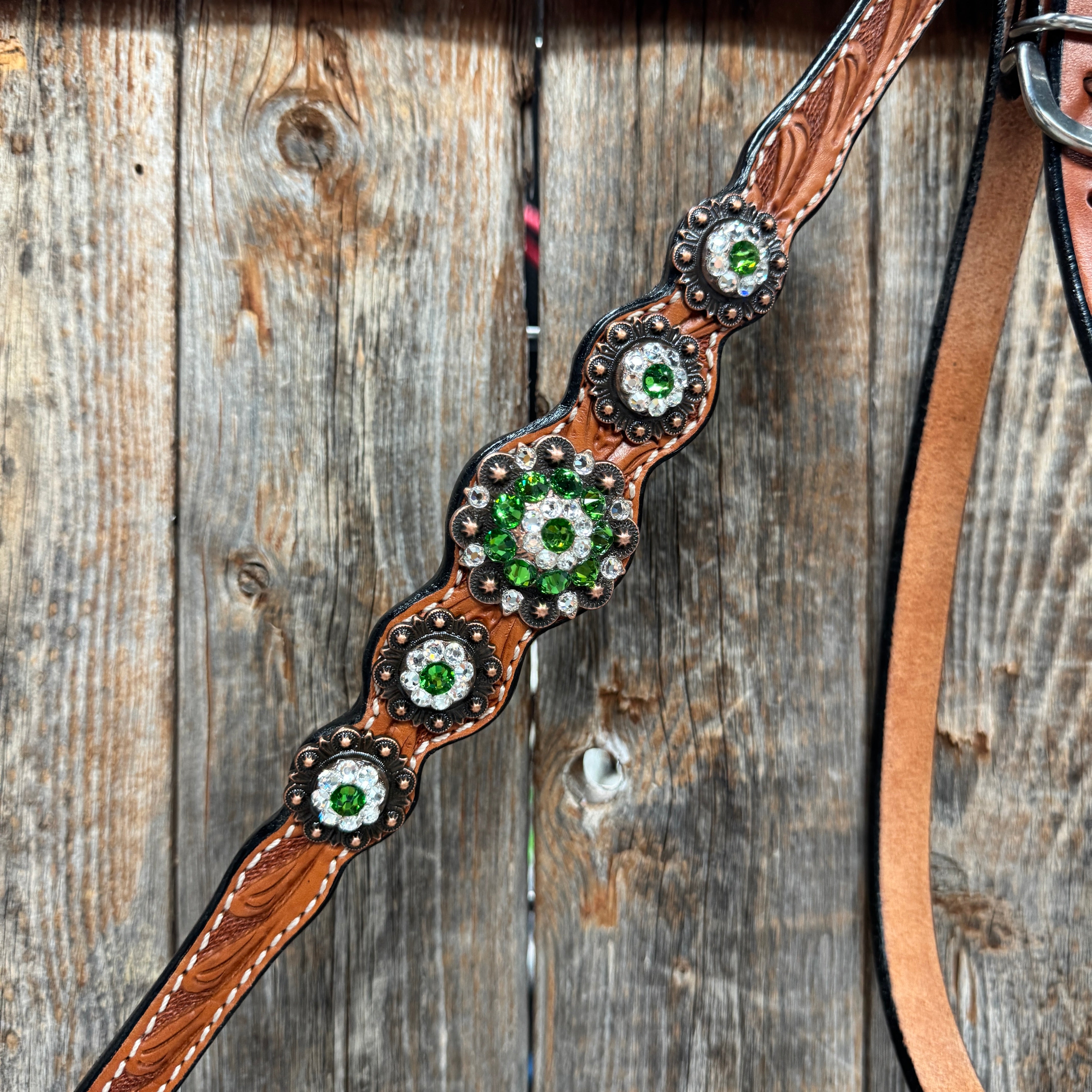 Light Oil Floral Fern, Clear Browband/One Ear Breastcollar Tack Set #BBBC677
