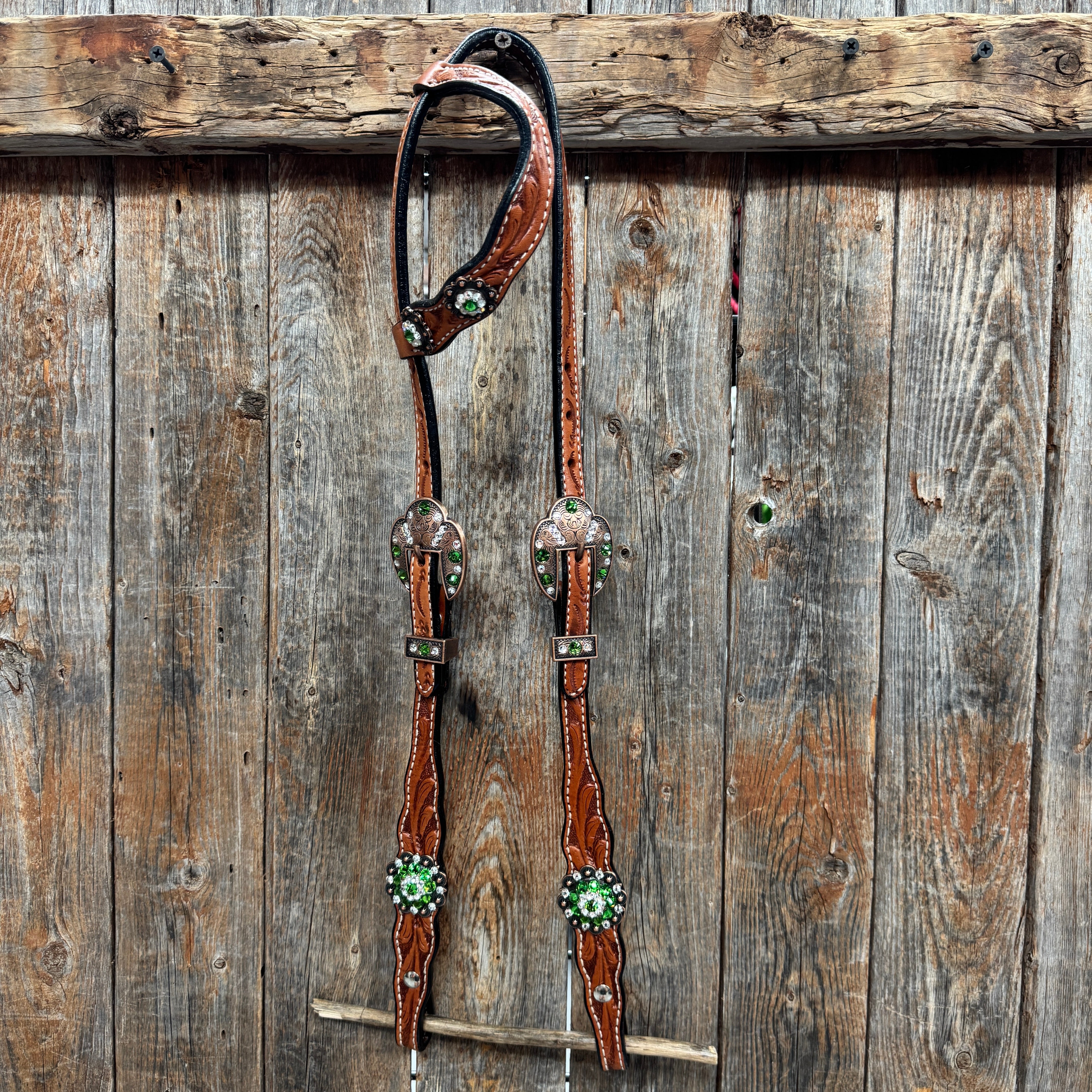 Light Oil Floral Fern, Clear Browband/One Ear Breastcollar Tack Set #BBBC677