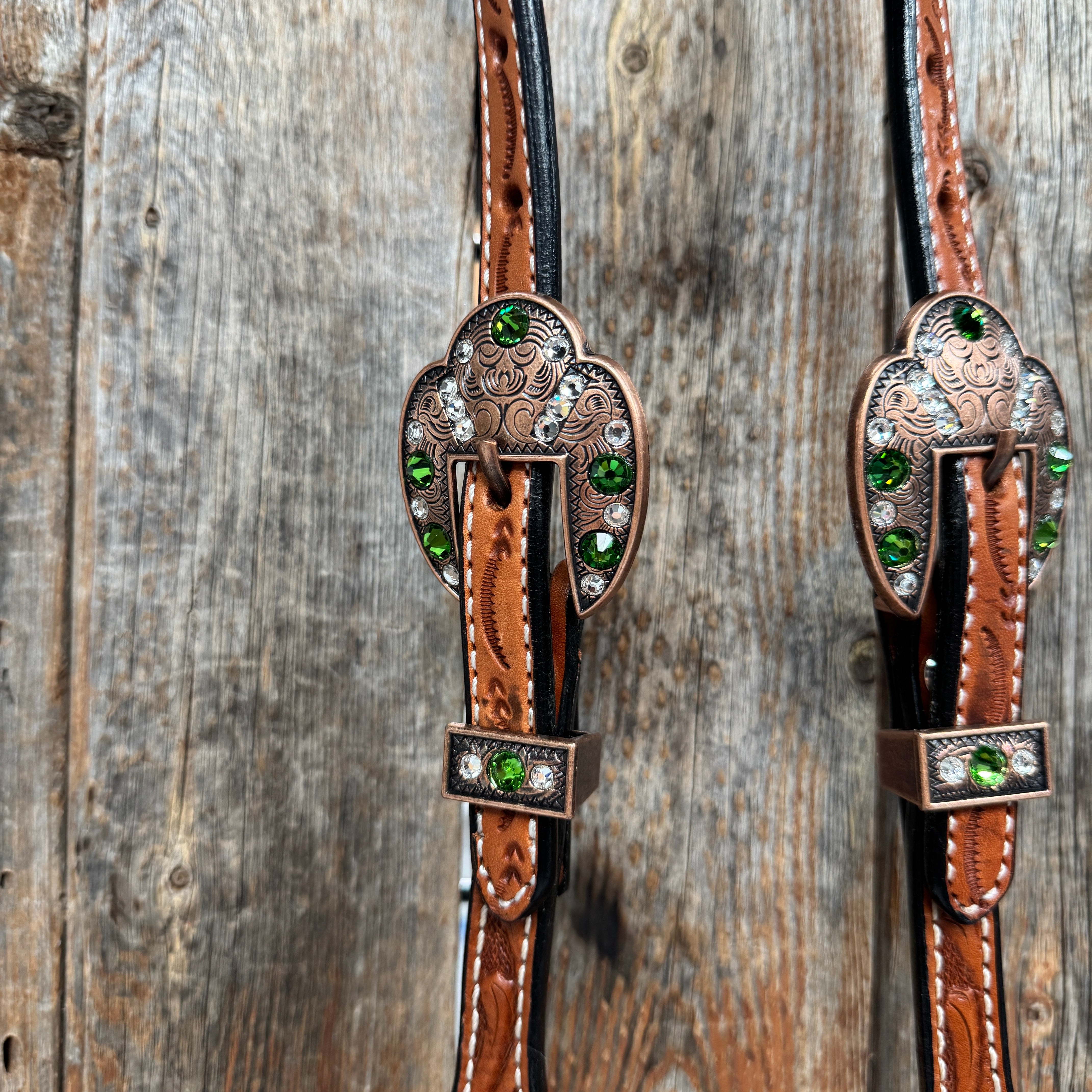 Light Oil Floral Fern, Clear Browband/One Ear Breastcollar Tack Set #BBBC677