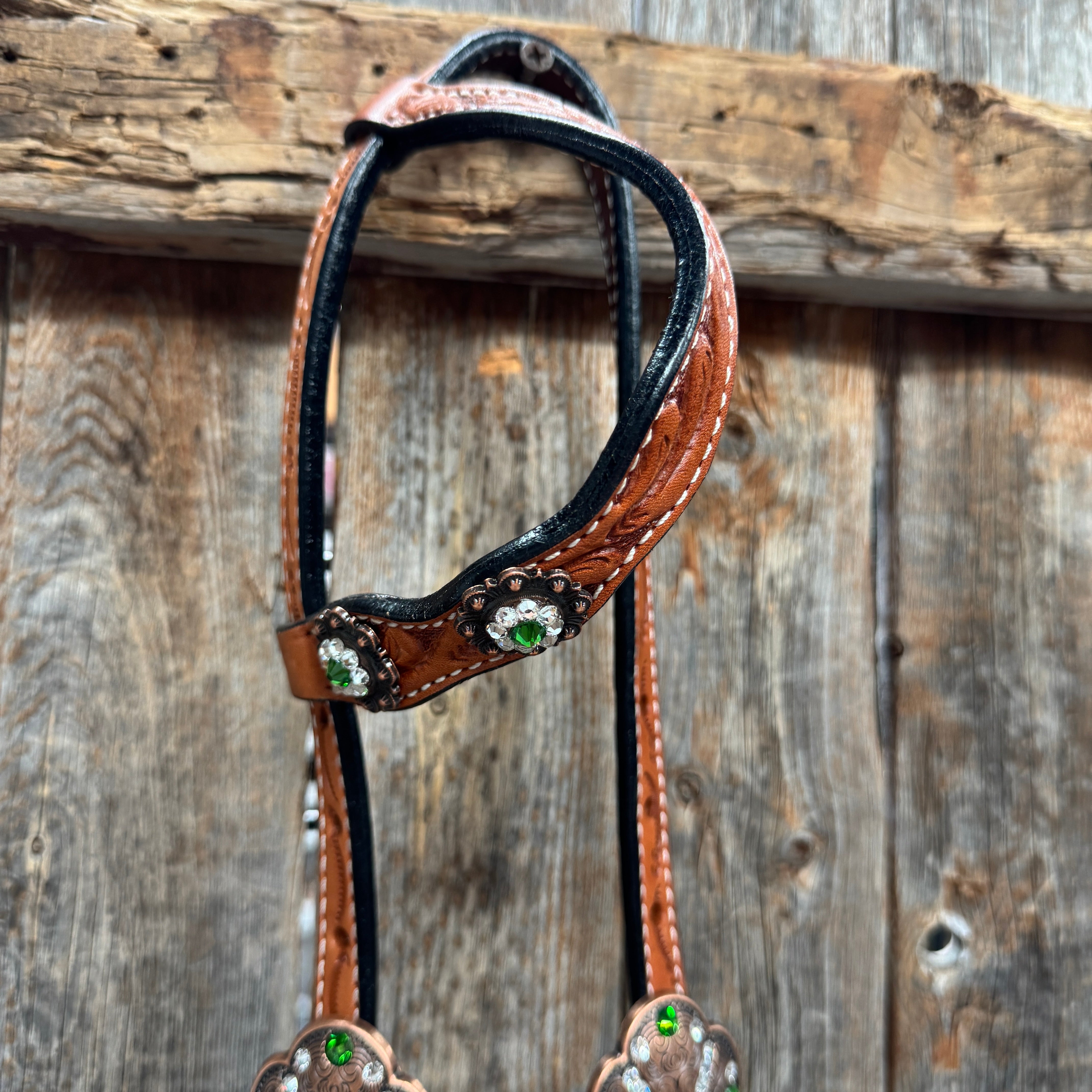 Light Oil Floral Fern, Clear Browband/One Ear Breastcollar Tack Set #BBBC677