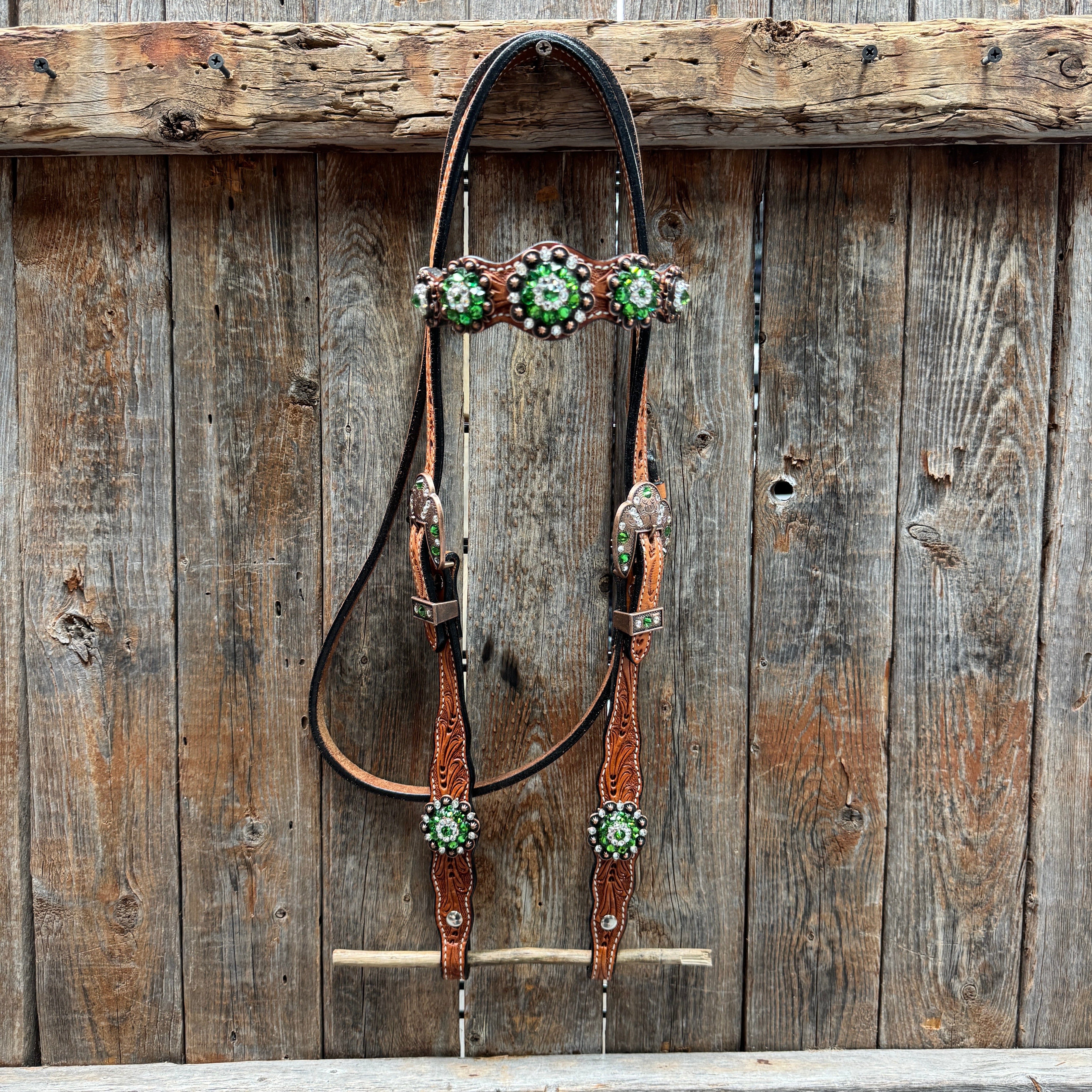 Light Oil Floral Fern, Clear Browband/One Ear Breastcollar Tack Set #BBBC677