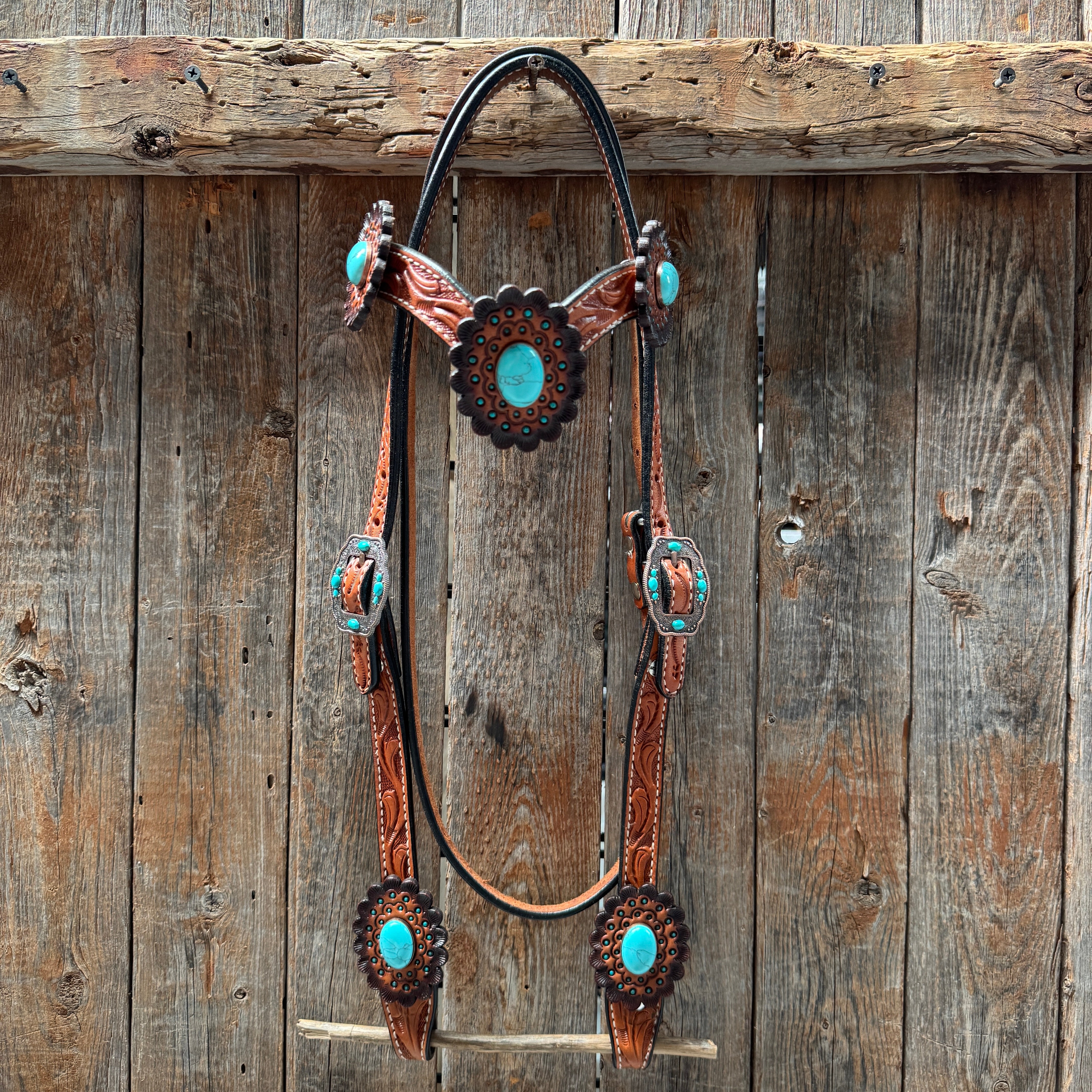 Light Oil V Brow Turquoise Cabochons Browband & Breastcollar Tack Set #BBBC681