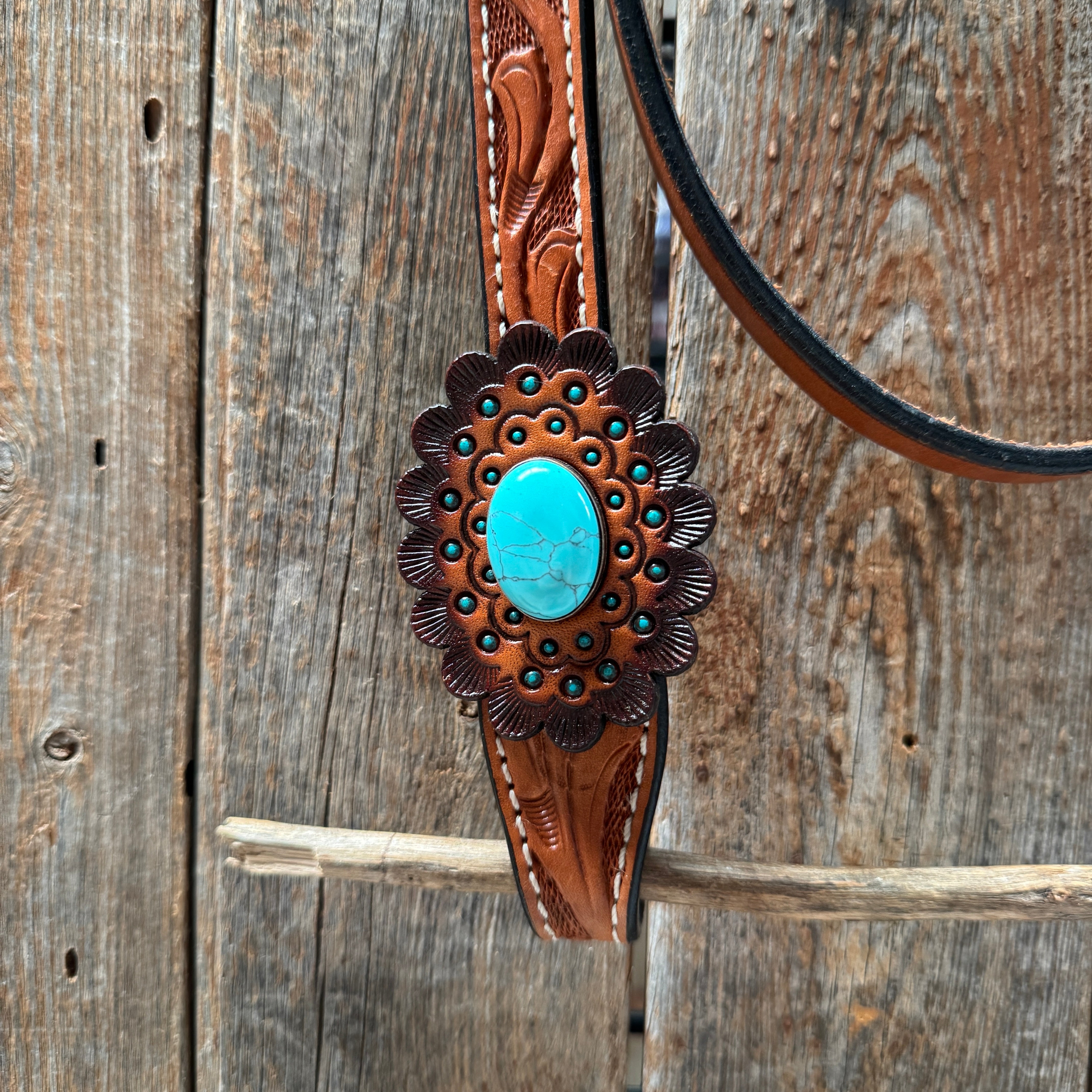 Light Oil V Brow Turquoise Cabochons Browband & Breastcollar Tack Set #BBBC681