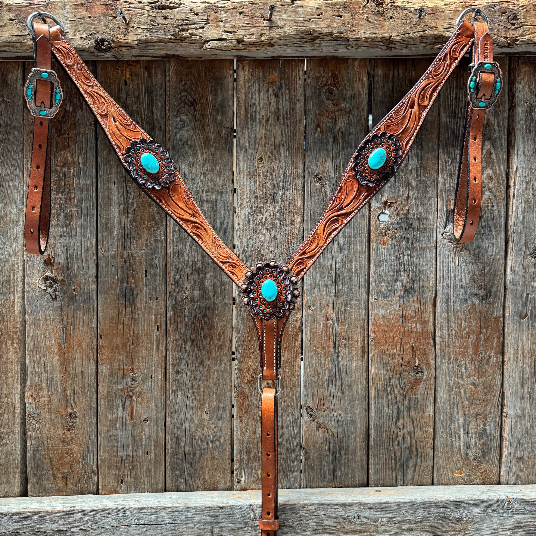 Light Oil V Brow Turquoise Cabochons Browband & Breastcollar Tack Set #BBBC681