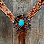 Light Oil V Brow Turquoise Cabochons Browband & Breastcollar Tack Set #BBBC681