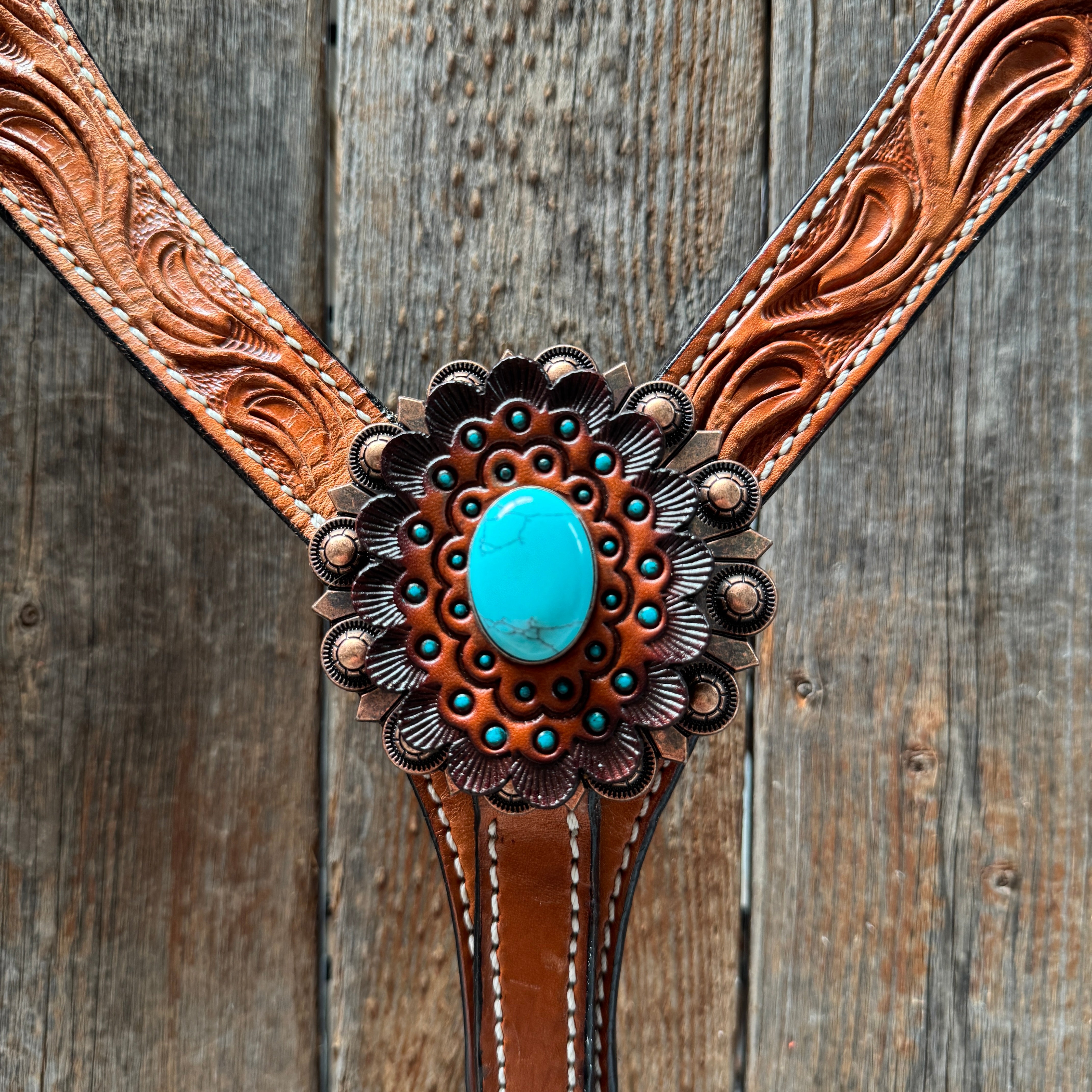 Light Oil V Brow Turquoise Cabochons Browband & Breastcollar Tack Set #BBBC681