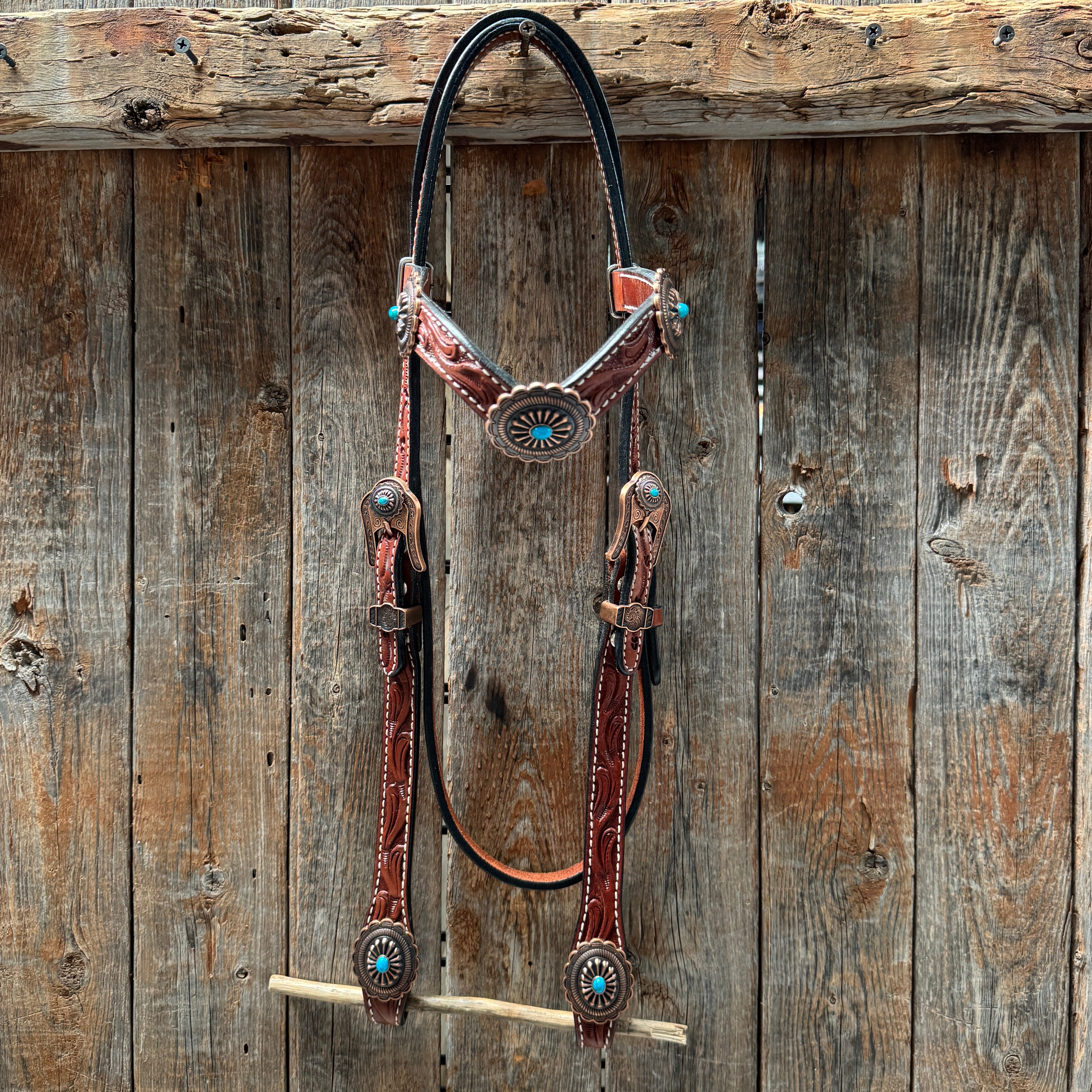 Medium Oil V Brow Oval Turquoise Browband & Breastcollar Tack Set #BBBC682