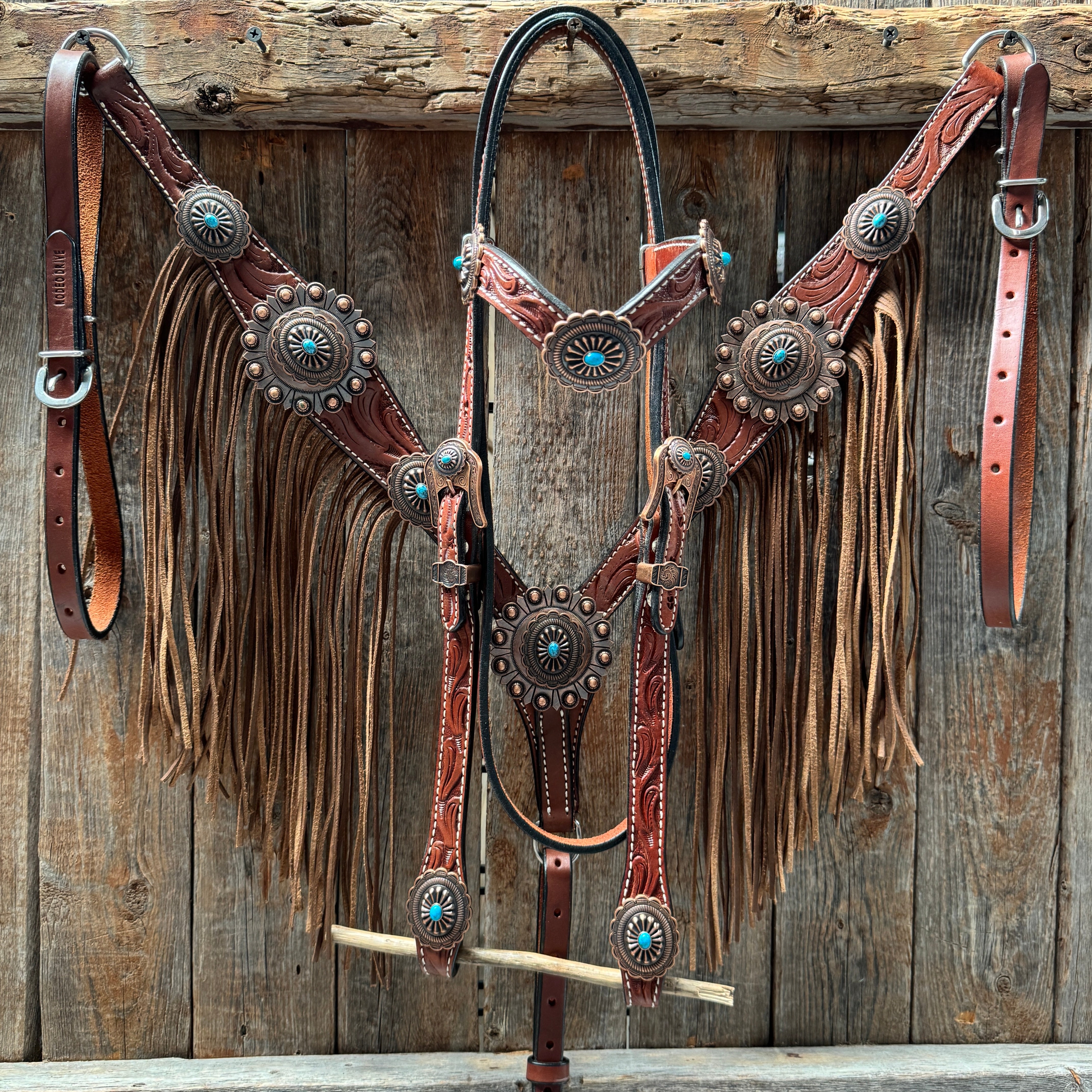 Medium Oil V Brow Oval Turquoise Browband & Breastcollar Tack Set #BBBC682