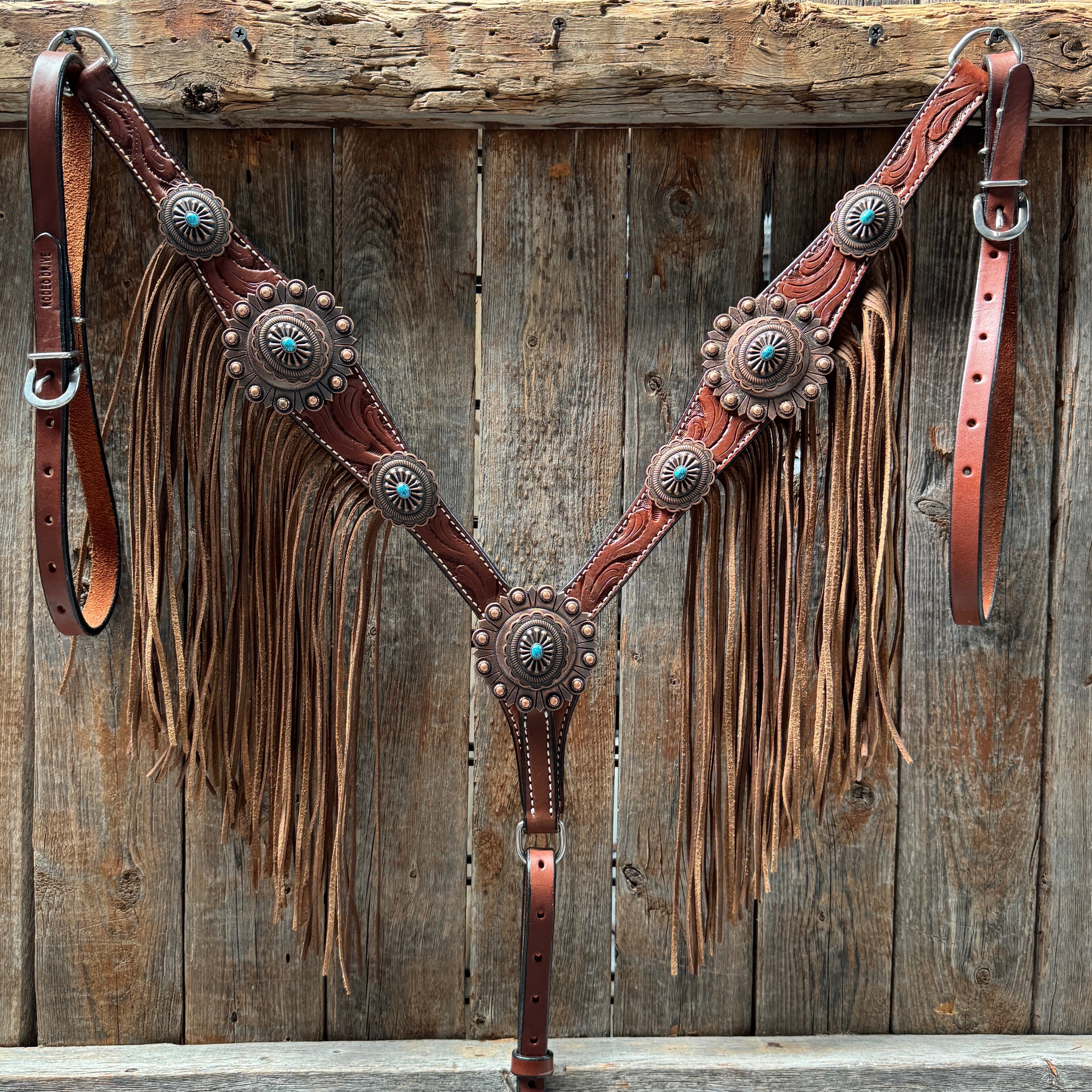 Medium Oil V Brow Oval Turquoise Browband & Breastcollar Tack Set #BBBC682