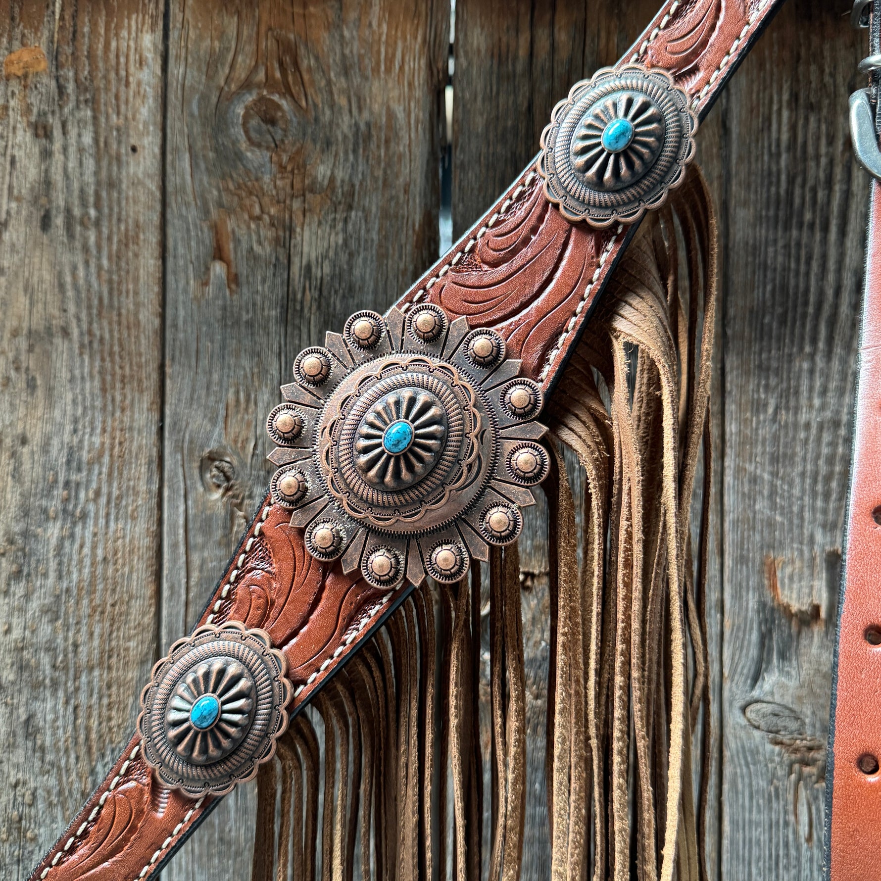 Medium Oil V Brow Oval Turquoise Browband & Breastcollar Tack Set #BBBC682