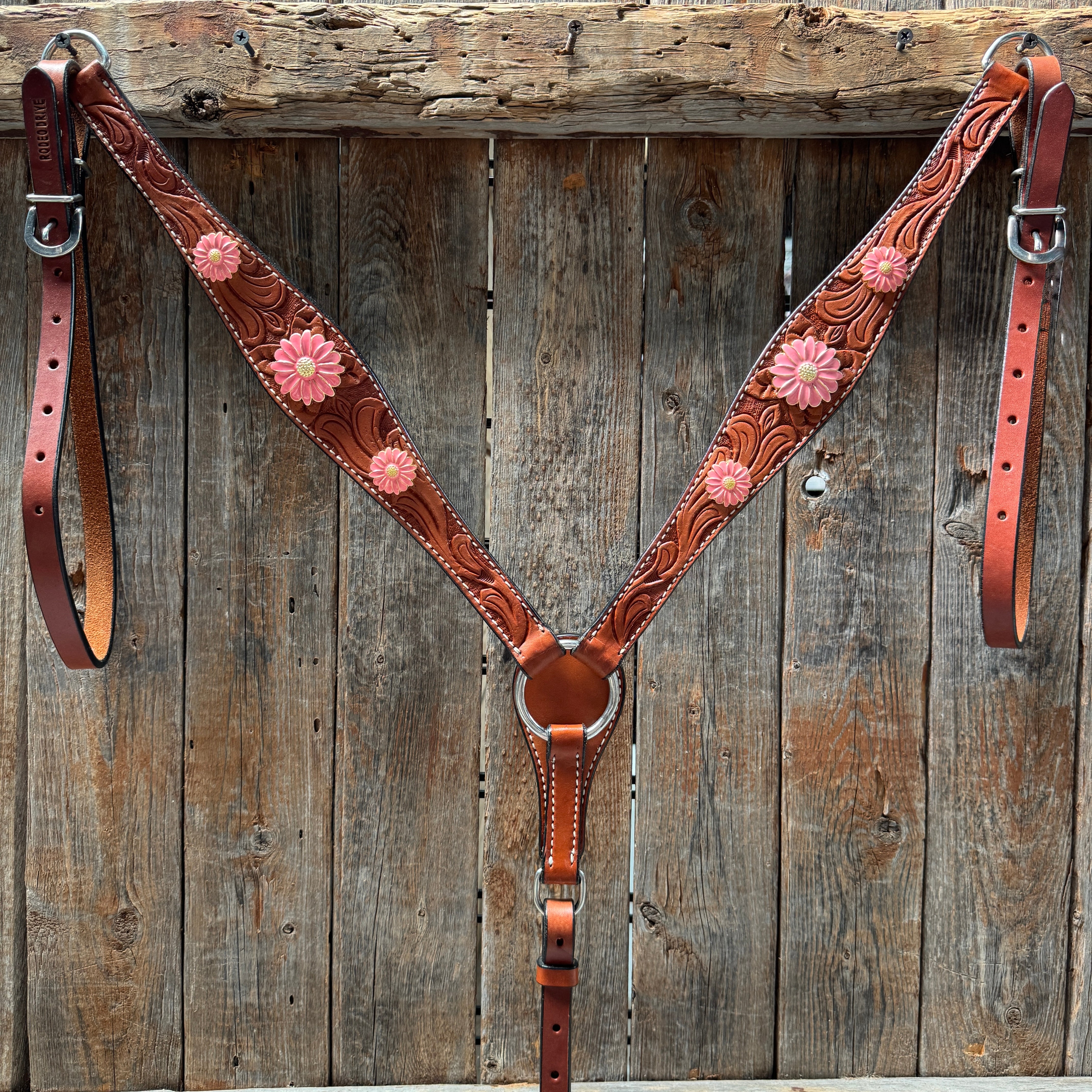 Light Oil V Brow Pink Flower Browband & Breastcollar Tack Set #BBBC680