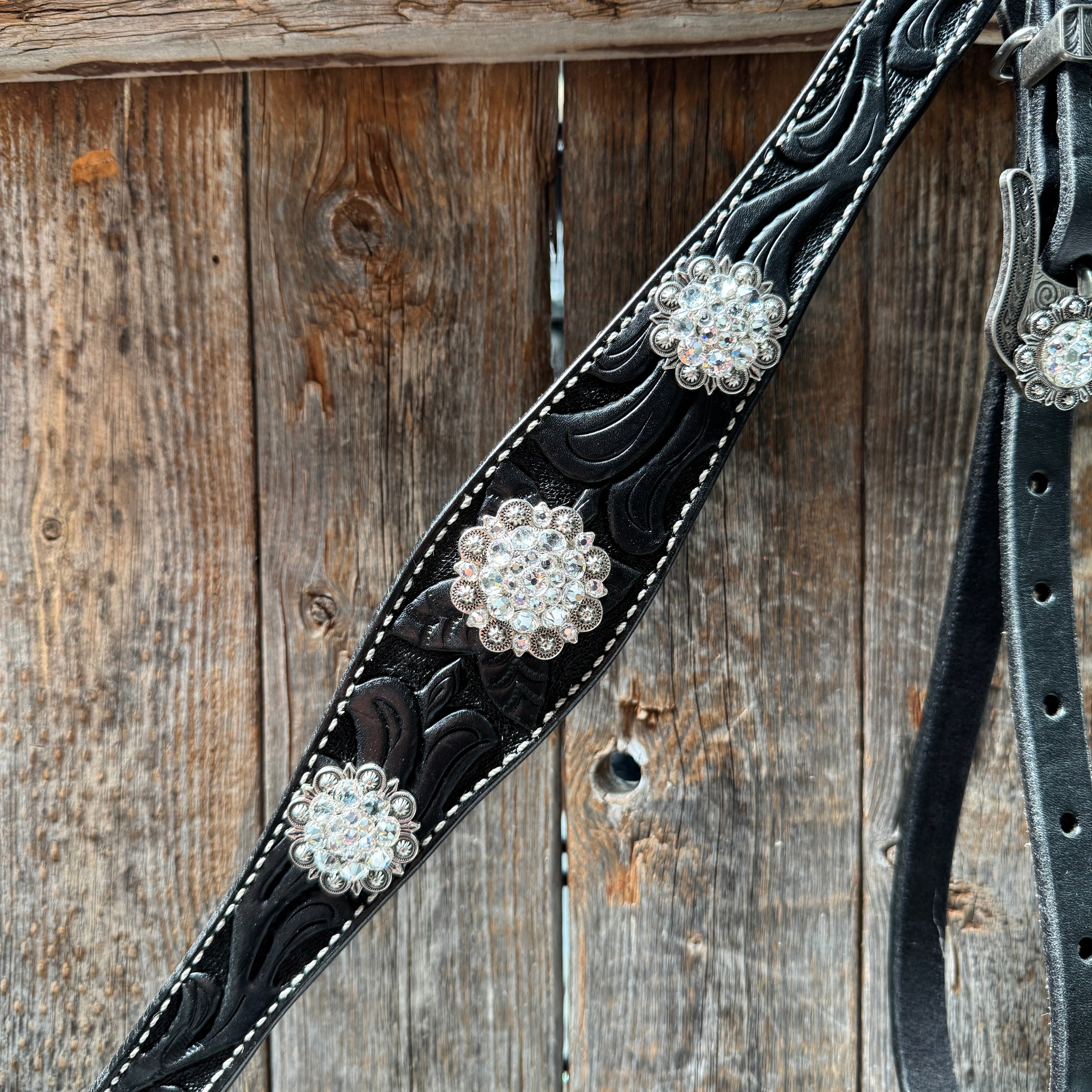 Black Oil V Brow Clear Browband & Breastcollar Tack Set #BBBC683