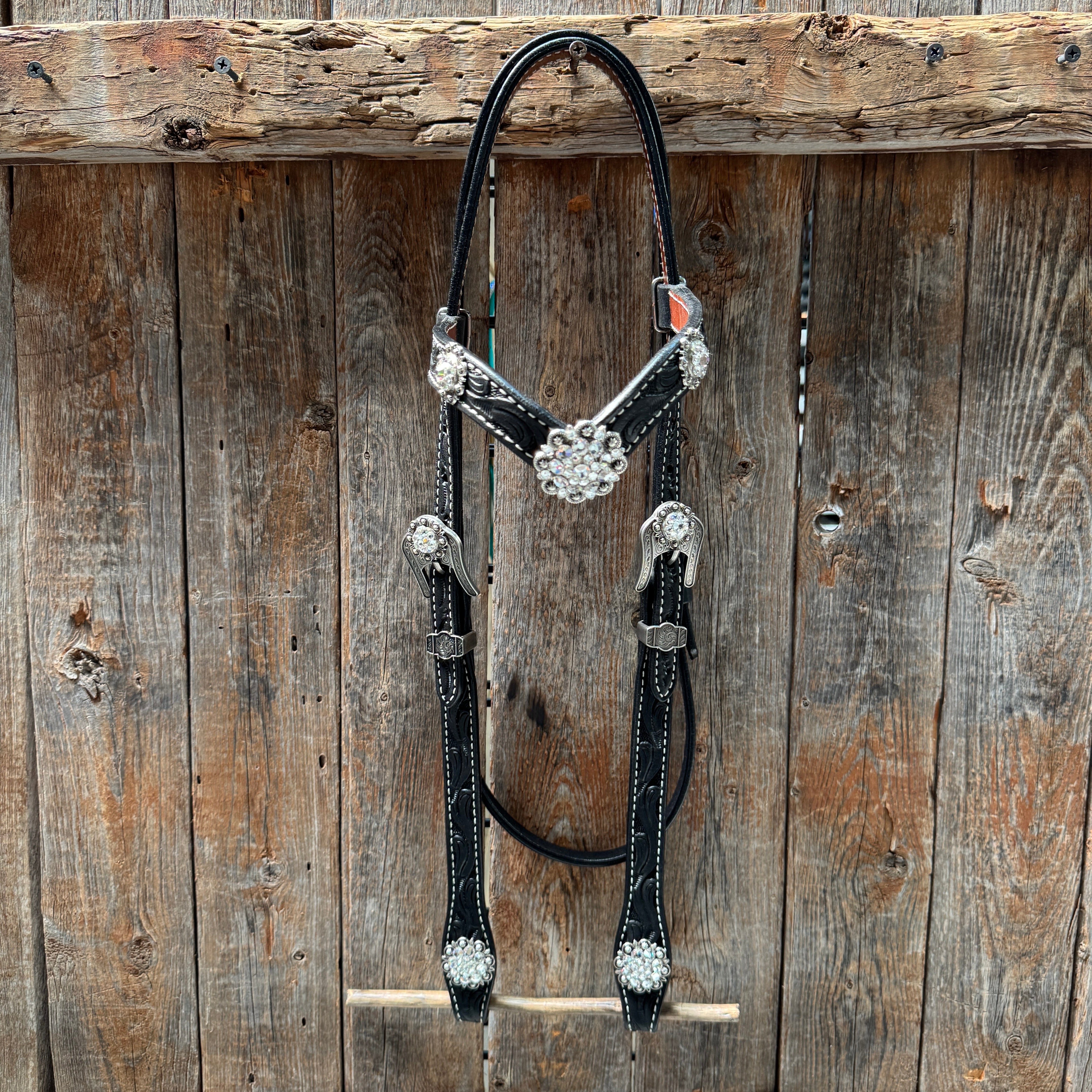 Black Oil V Brow Clear Browband & Breastcollar Tack Set #BBBC683