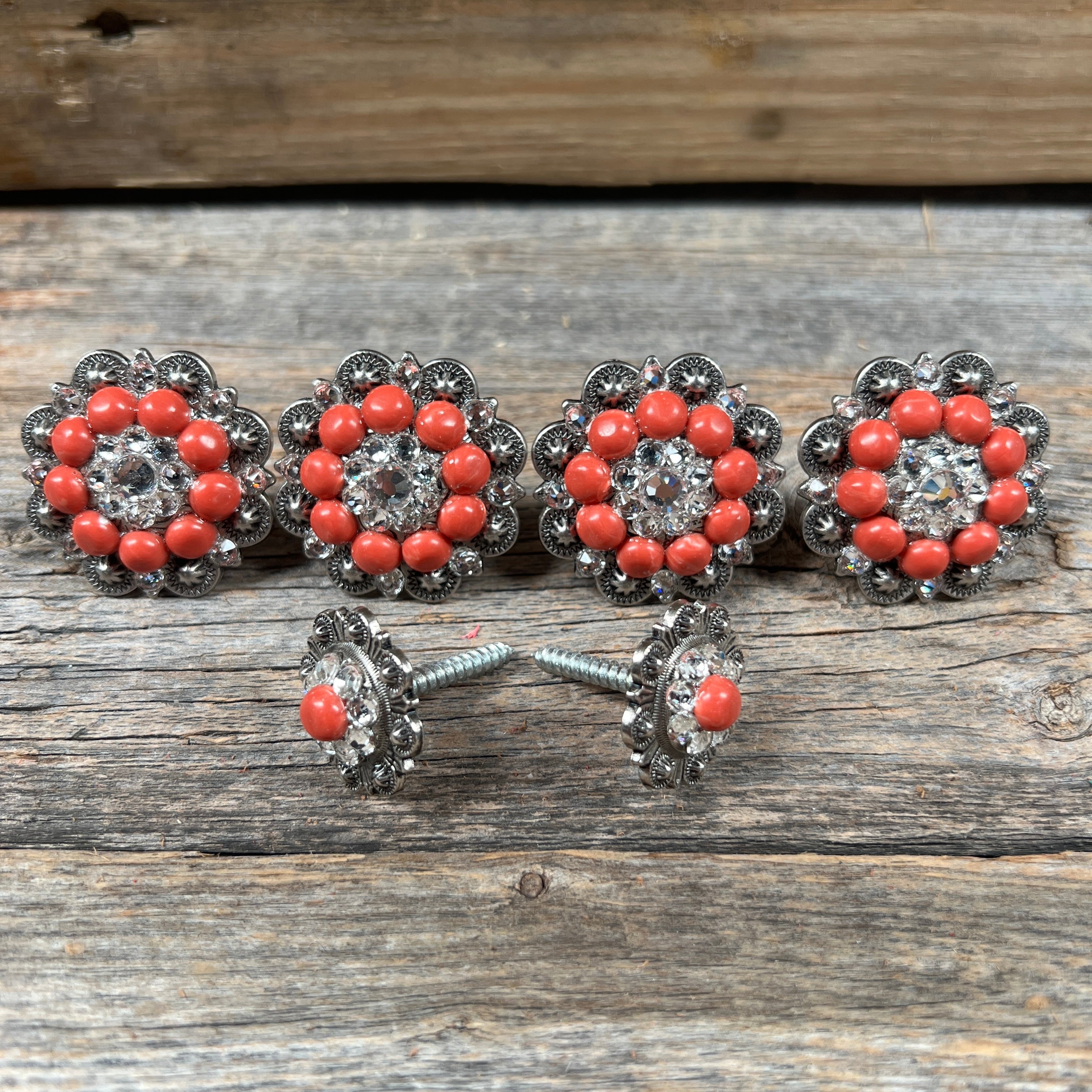 Antique Silver Fashion Coral and Clear Saddle Conchos