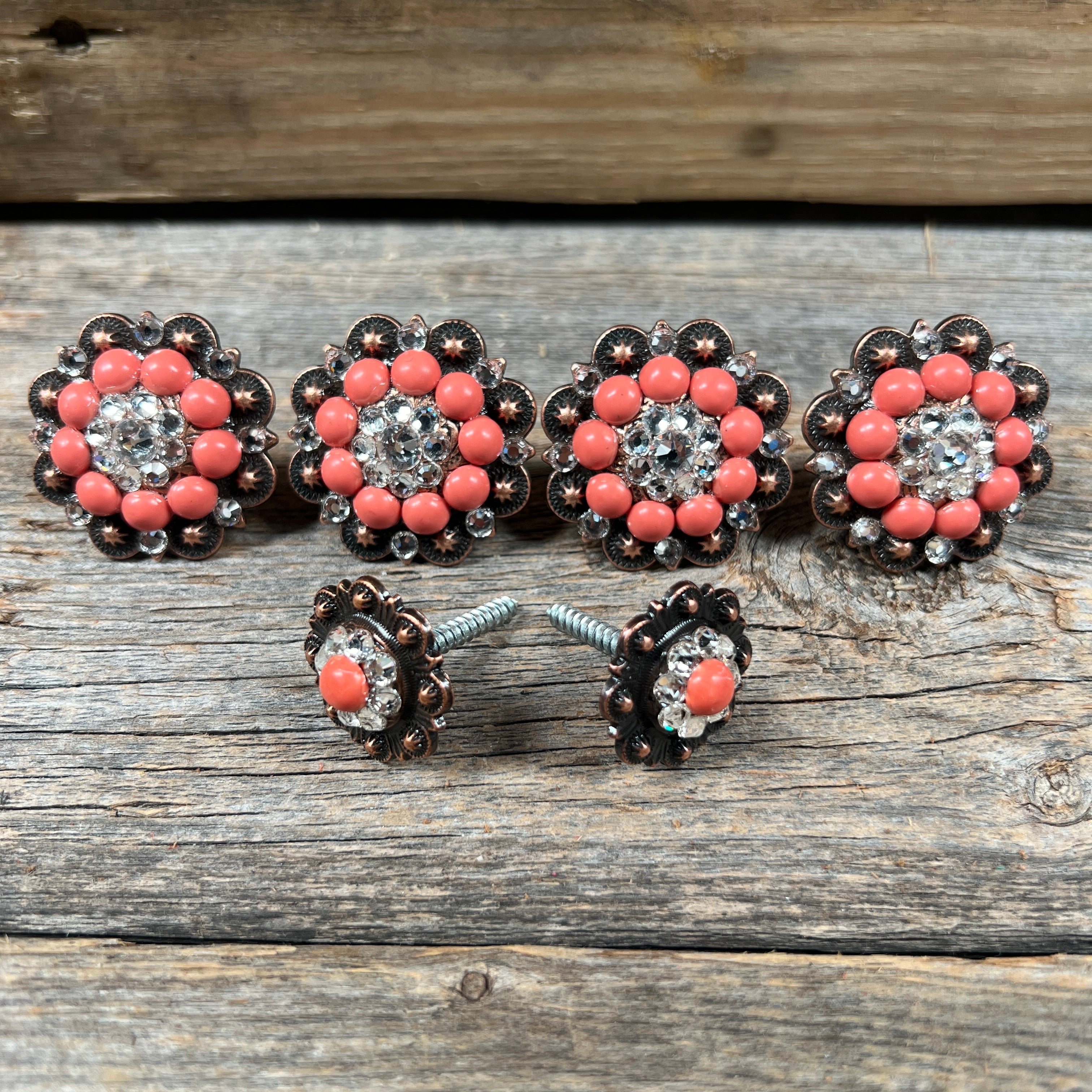 Copper Fashion Coral and Clear Saddle Conchos
