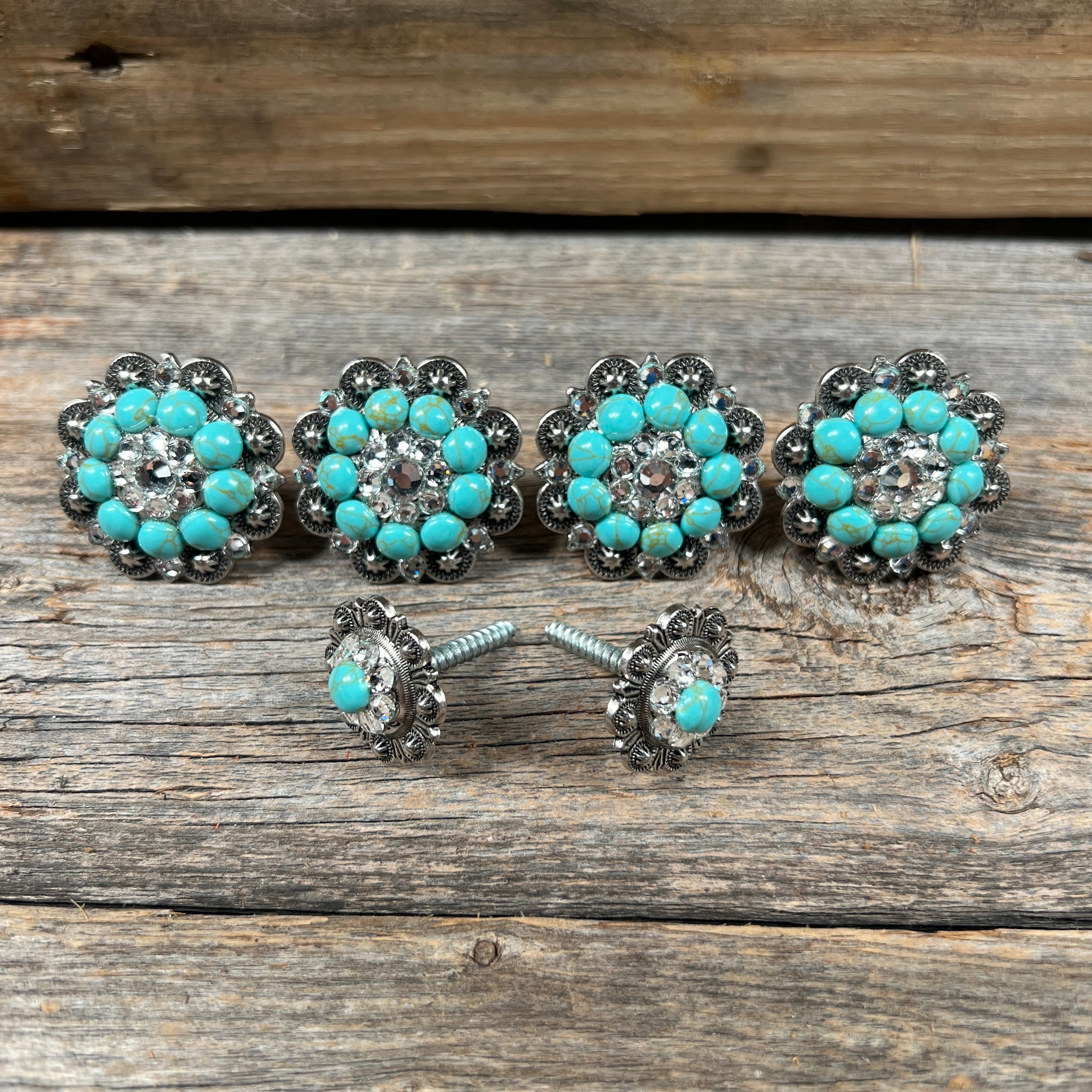 Antique Silver Fashion Turquoise and Clear Saddle Conchos