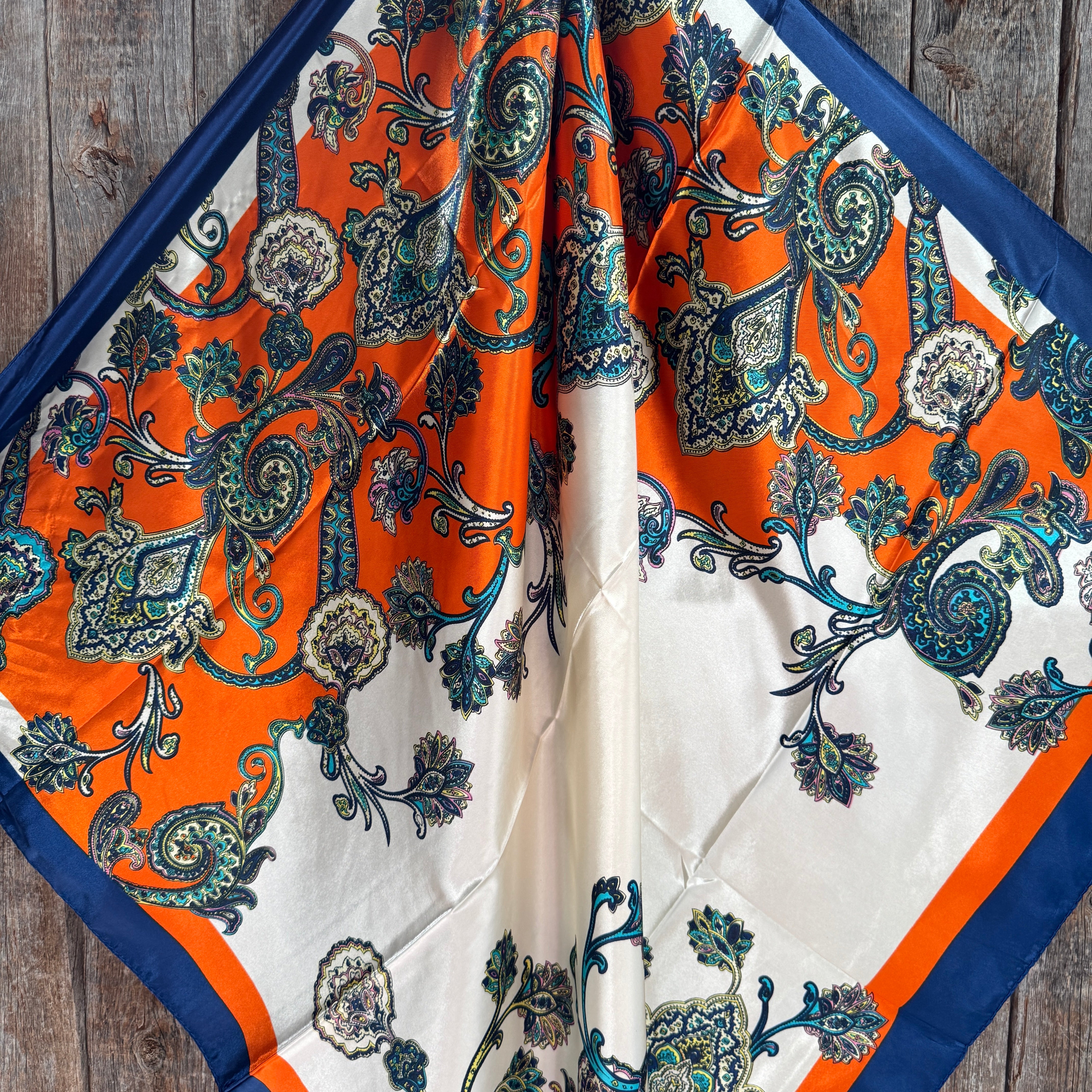 35X35" Orange & Blue Paisley Wild Rag / Scarf WR302