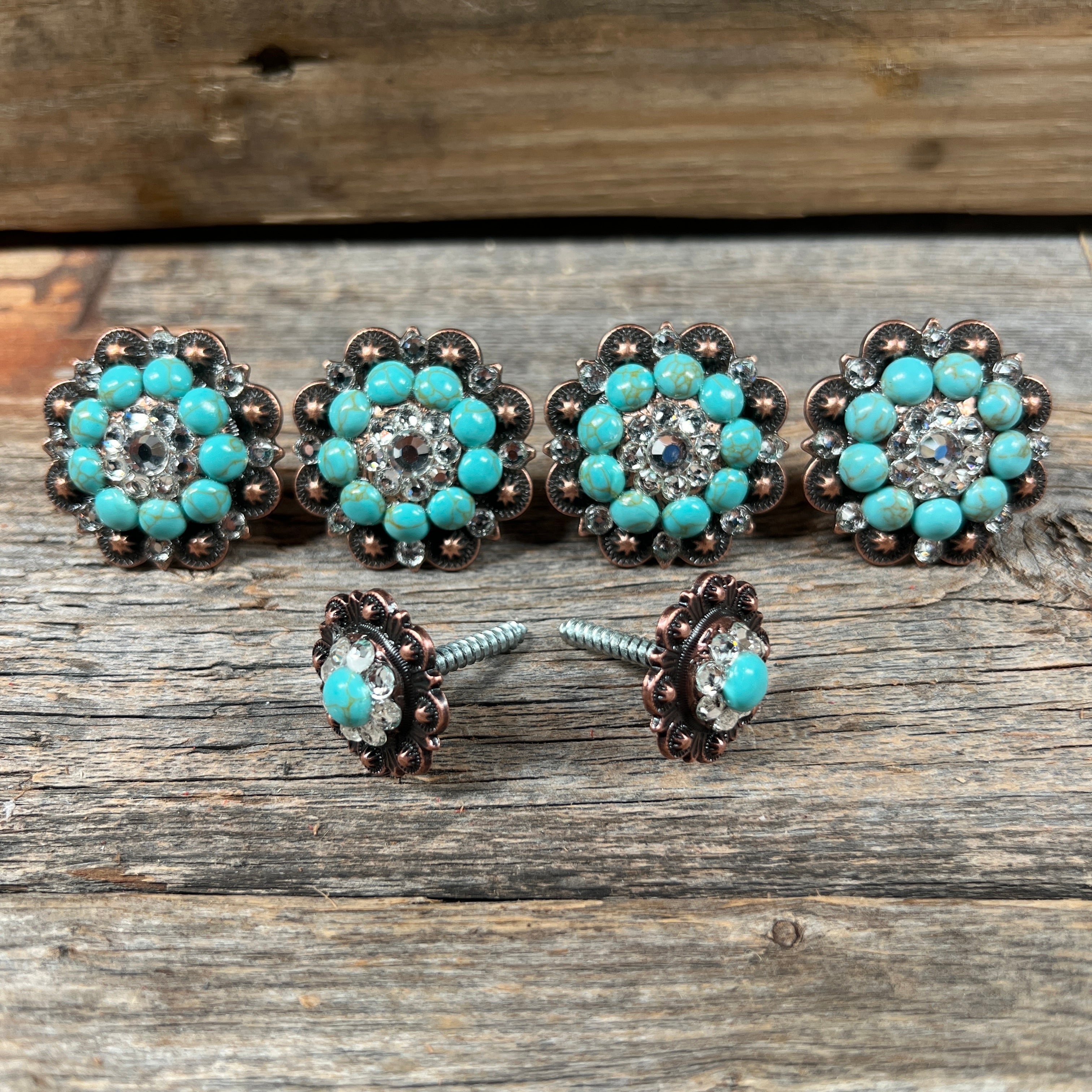 Copper Fashion Turquoise and Clear Saddle Conchos
