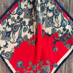 35X35" Red, Navy & Cream Paisley Wild Rag / Scarf WR300