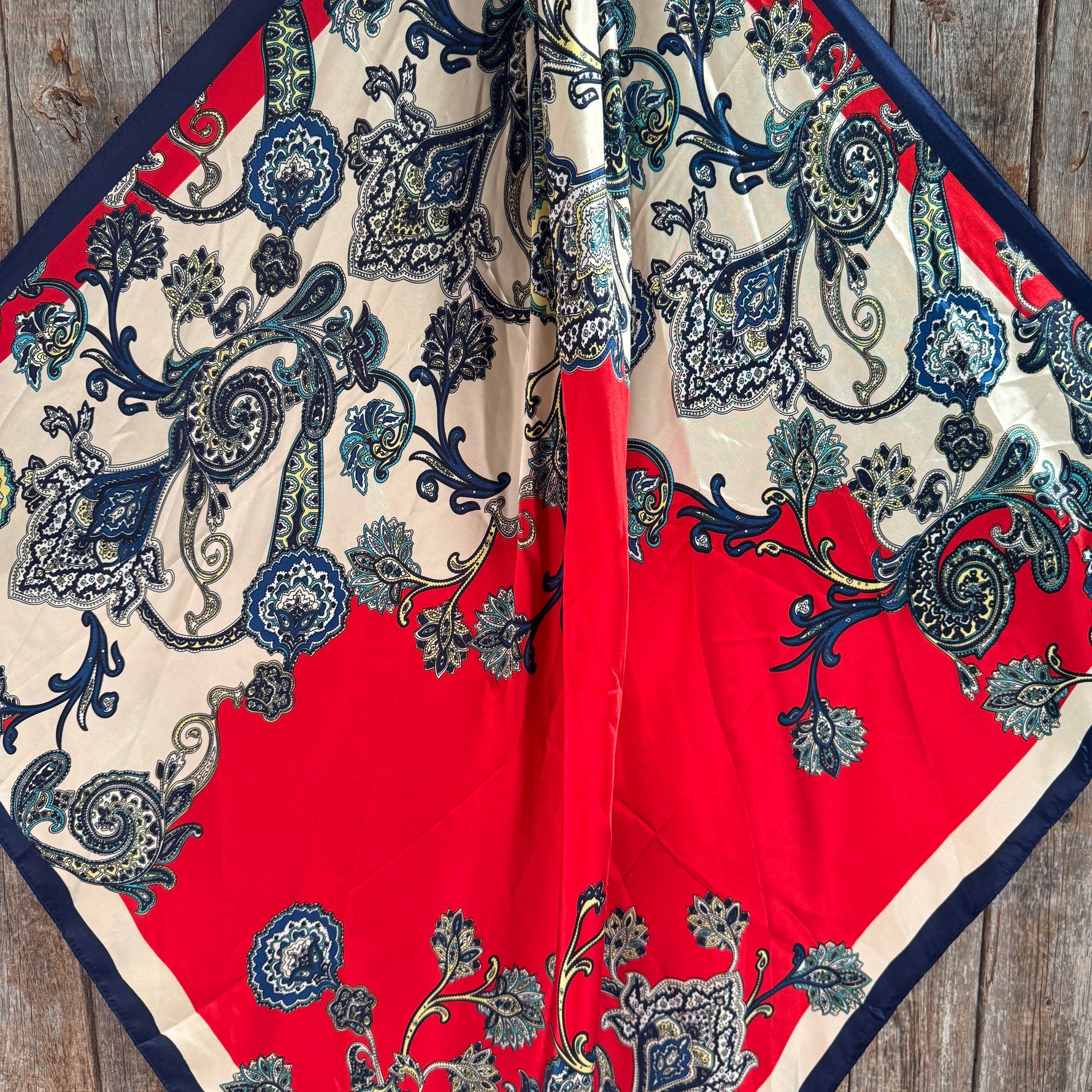 35X35" Red, Navy & Cream Paisley Wild Rag / Scarf WR300