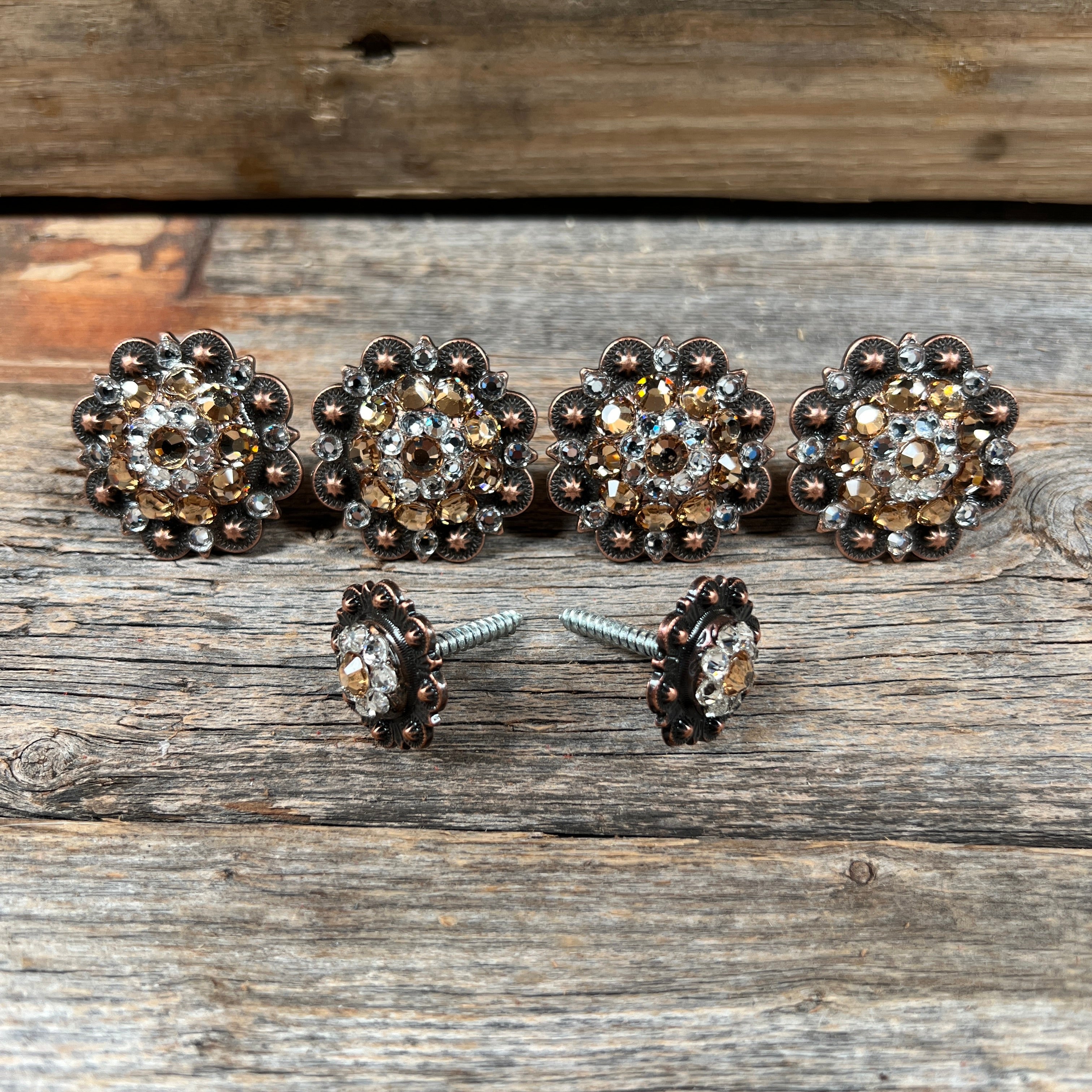 Copper Champagne and Clear Saddle Conchos