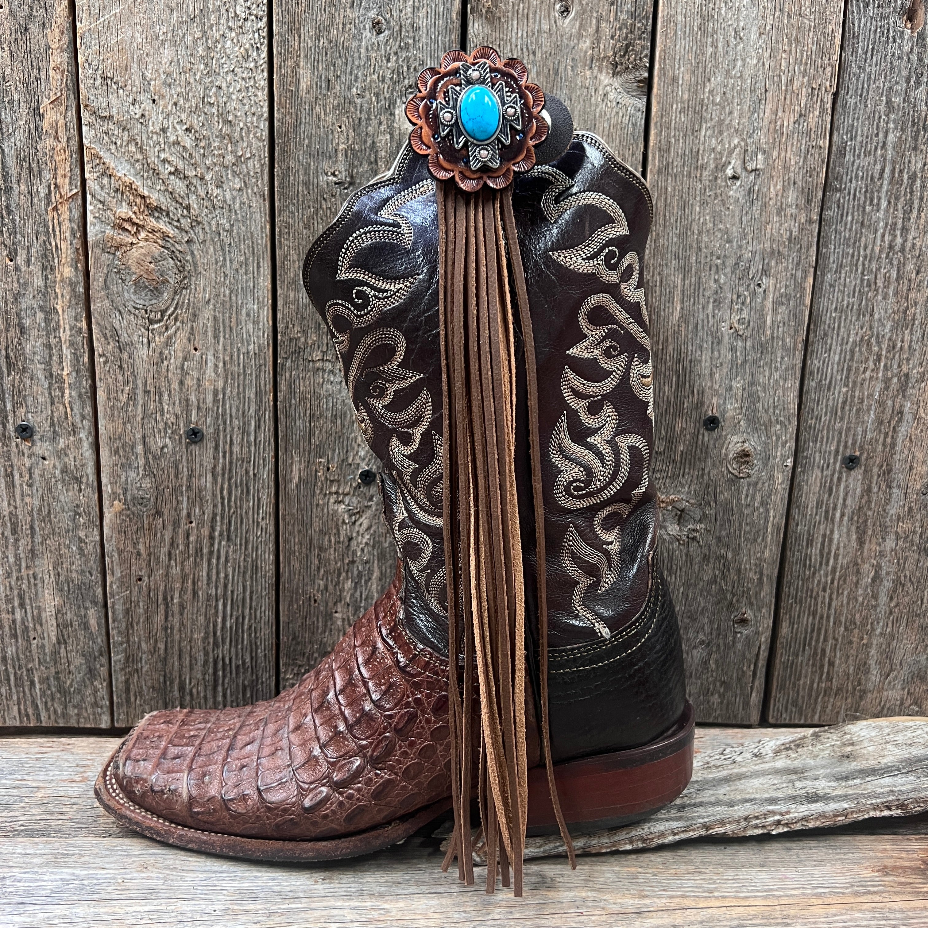 Boot Cuff Jewelry - South West Turquoise Concho - Fringe