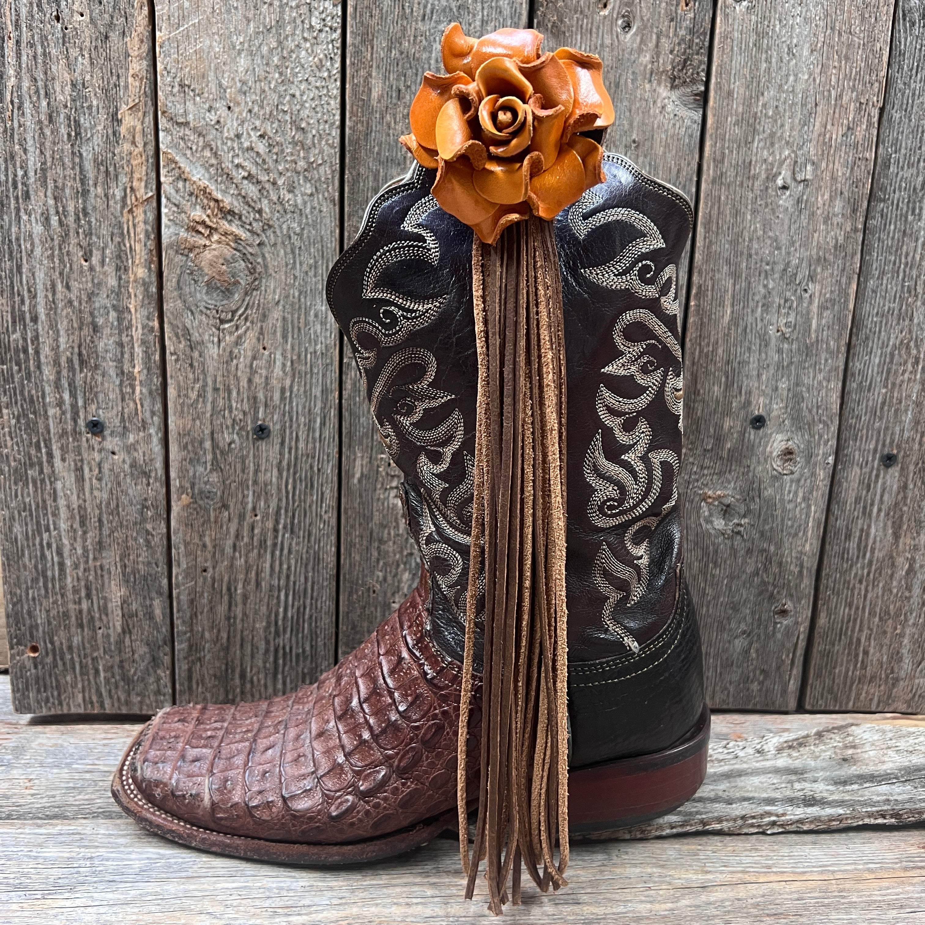 Boot Cuff Jewelry - Leather Yellow Rose - Fringe