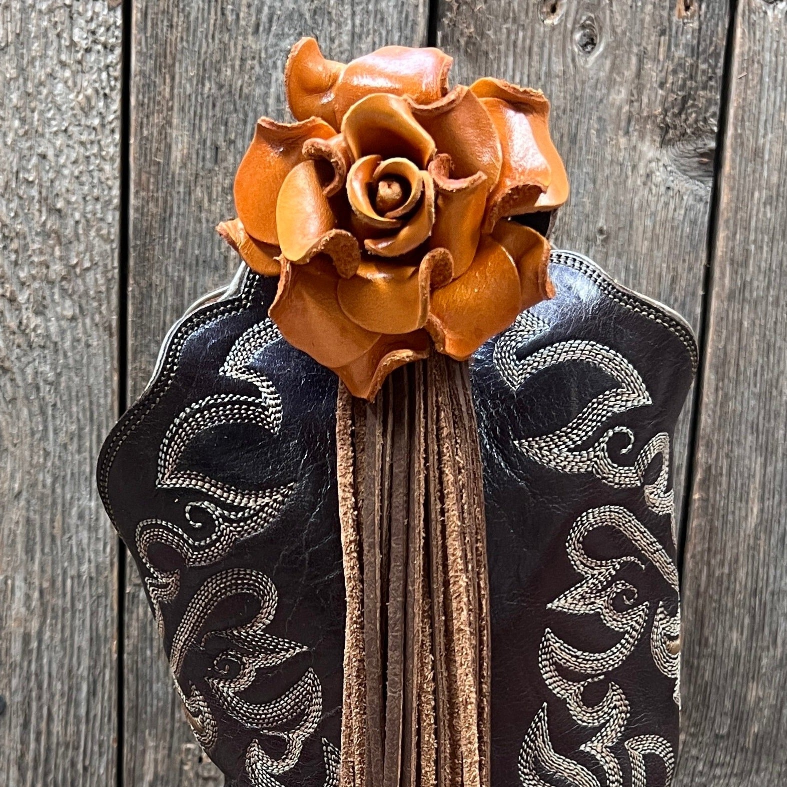 Boot Cuff Jewelry - Leather Yellow Rose - Fringe