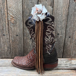 Boot Cuff Jewelry - White Leather Rose - Fringe