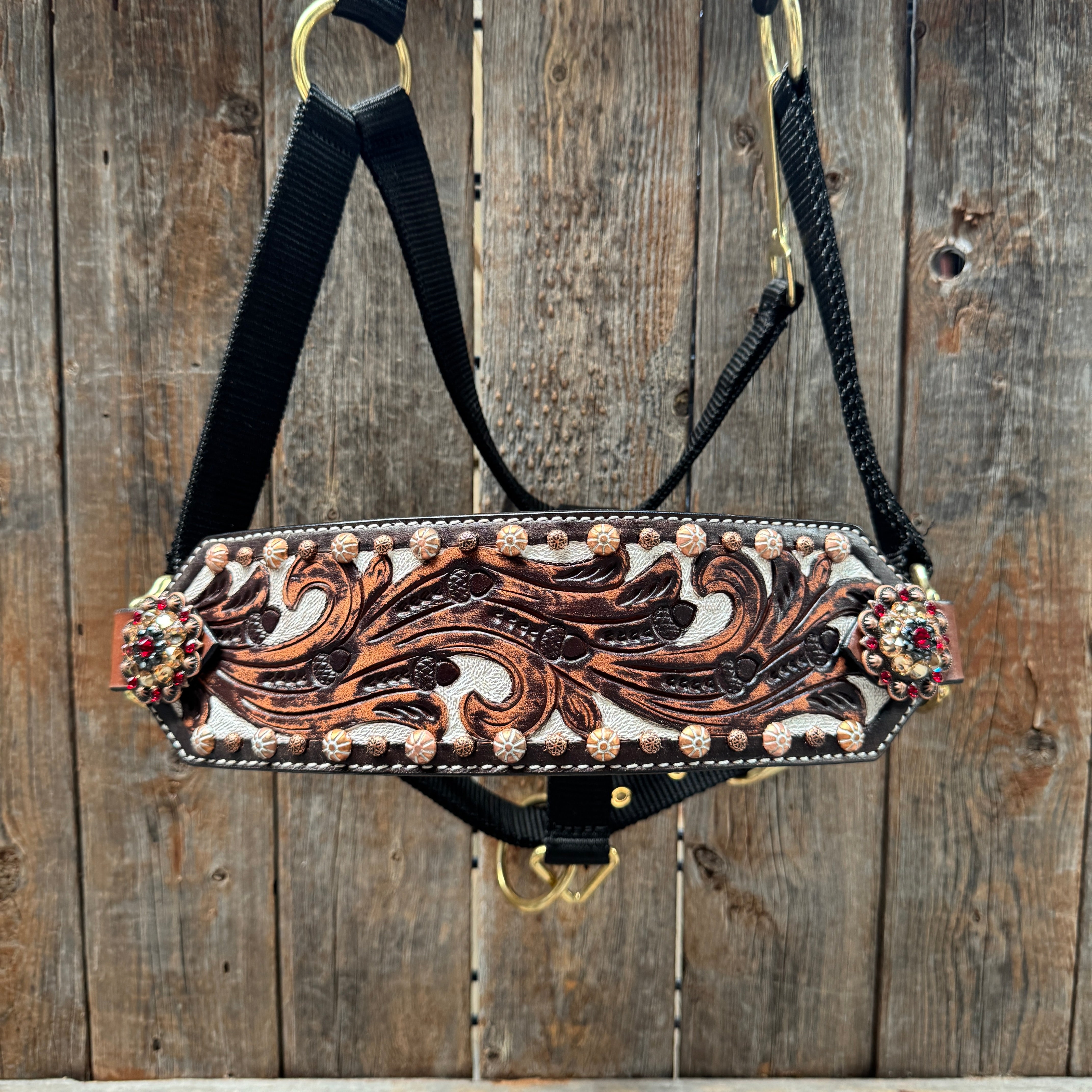 Black Nylon Horse Halter – Bronc Noseband with Crystal Conchos NH100