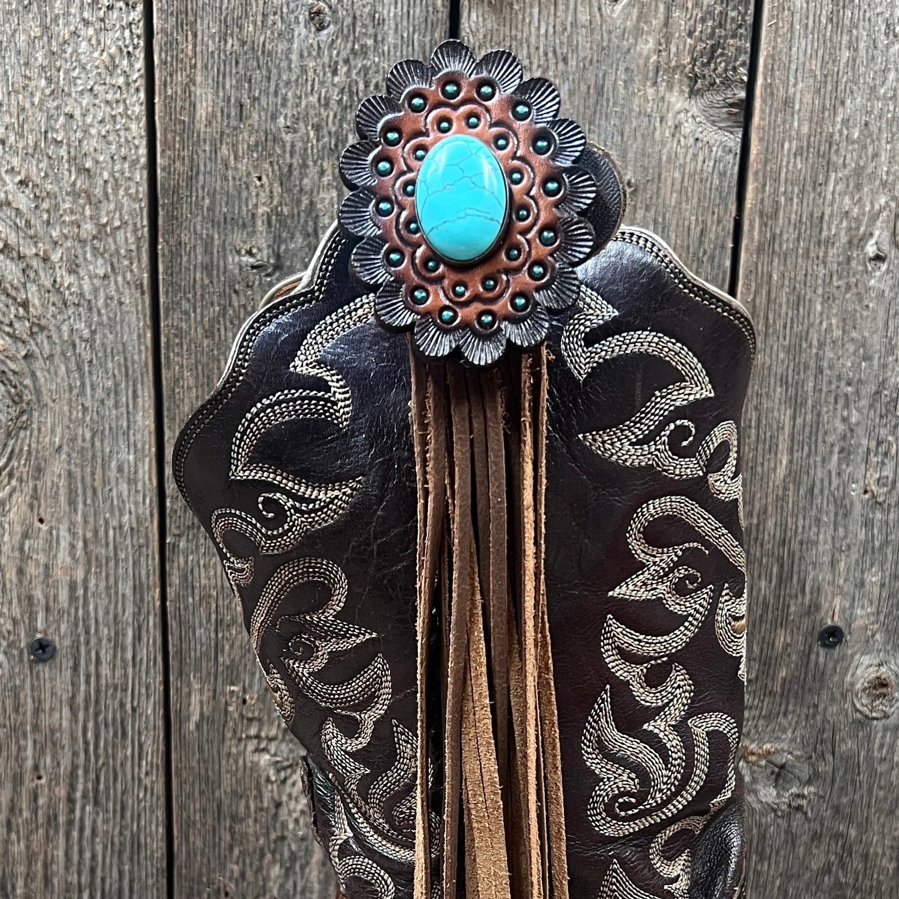 Boot Cuff Jewelry - Turquoise Cabochon Concho - Fringe