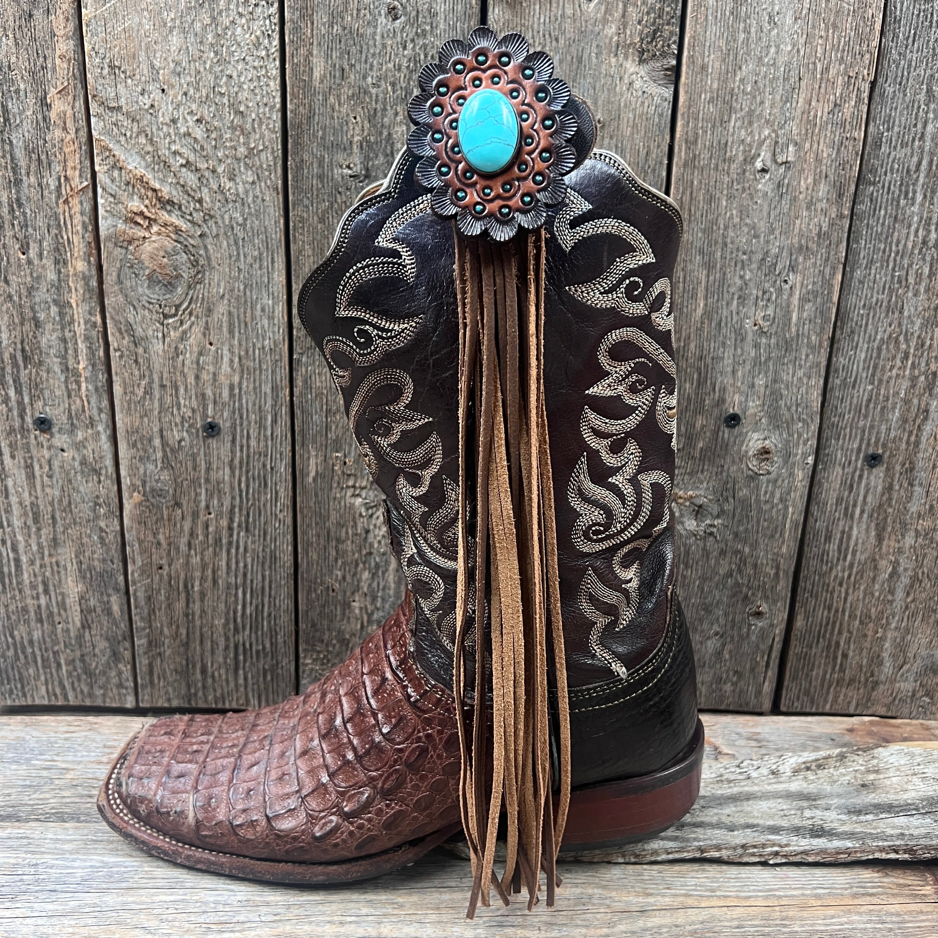 Boot Cuff Jewelry - Turquoise Cabochon Concho - Fringe